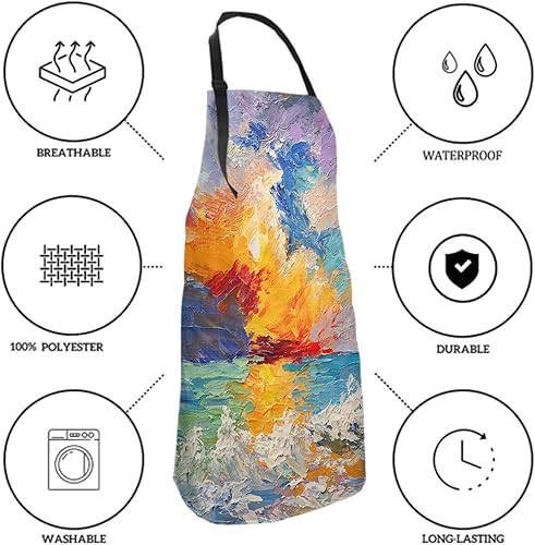 Miniatura 4 de Giwawa Delantal unisex para adultos, impermeable, resistente a las manchas, delantal de cocina con 2 bolsillos para BBQ, parrilla y pintura