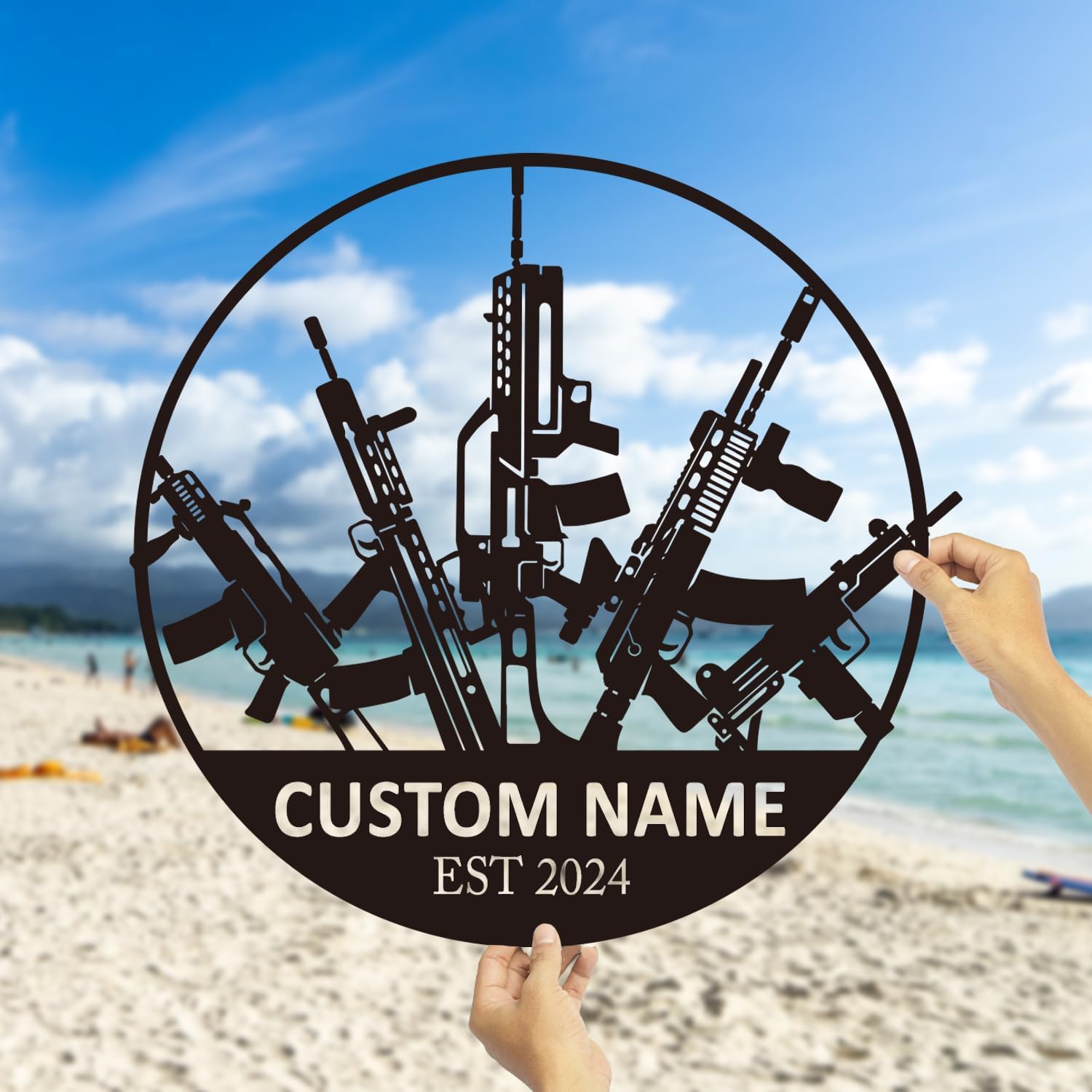 Custom Metal Gun Sign, Personalized Armory Name Sign, Custom Old Flintlock Pistol Metal Wall Art, Rifle Wall Art (Style A)