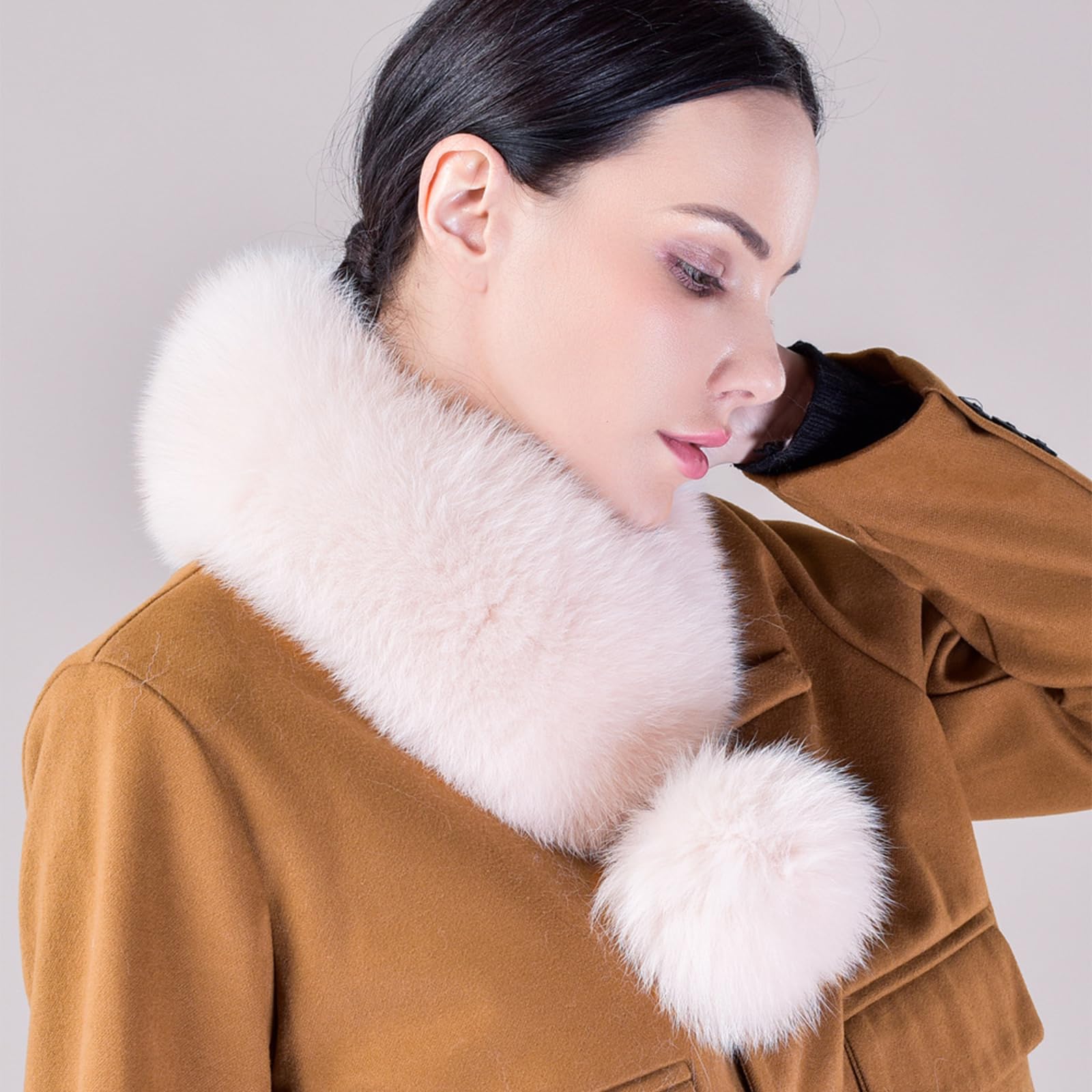 Sciarpa da donna in pelliccia, alla moda, collo avvolgente da donna, spessa, invernale, in pile e pelliccia spessa
