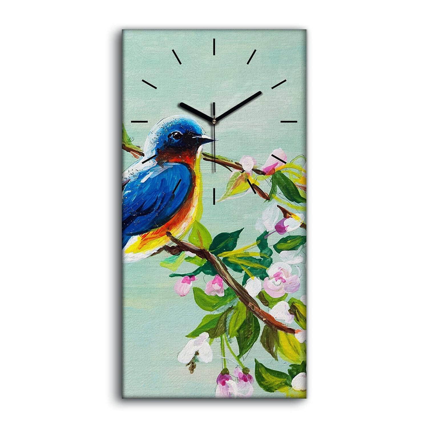 Horloge sur toile 30x60cm nature silencieuse aux oiseaux pour salon et chambre