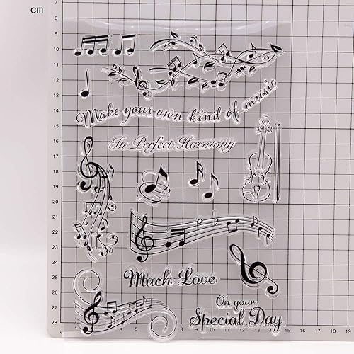 Miniatura 2 de LZBRDY Notas musicales de 5.9 x 8.3 pulgadas, hojas de violín, sellos de goma transparente para álbumes de recortes, tarjetas, Navidad, San