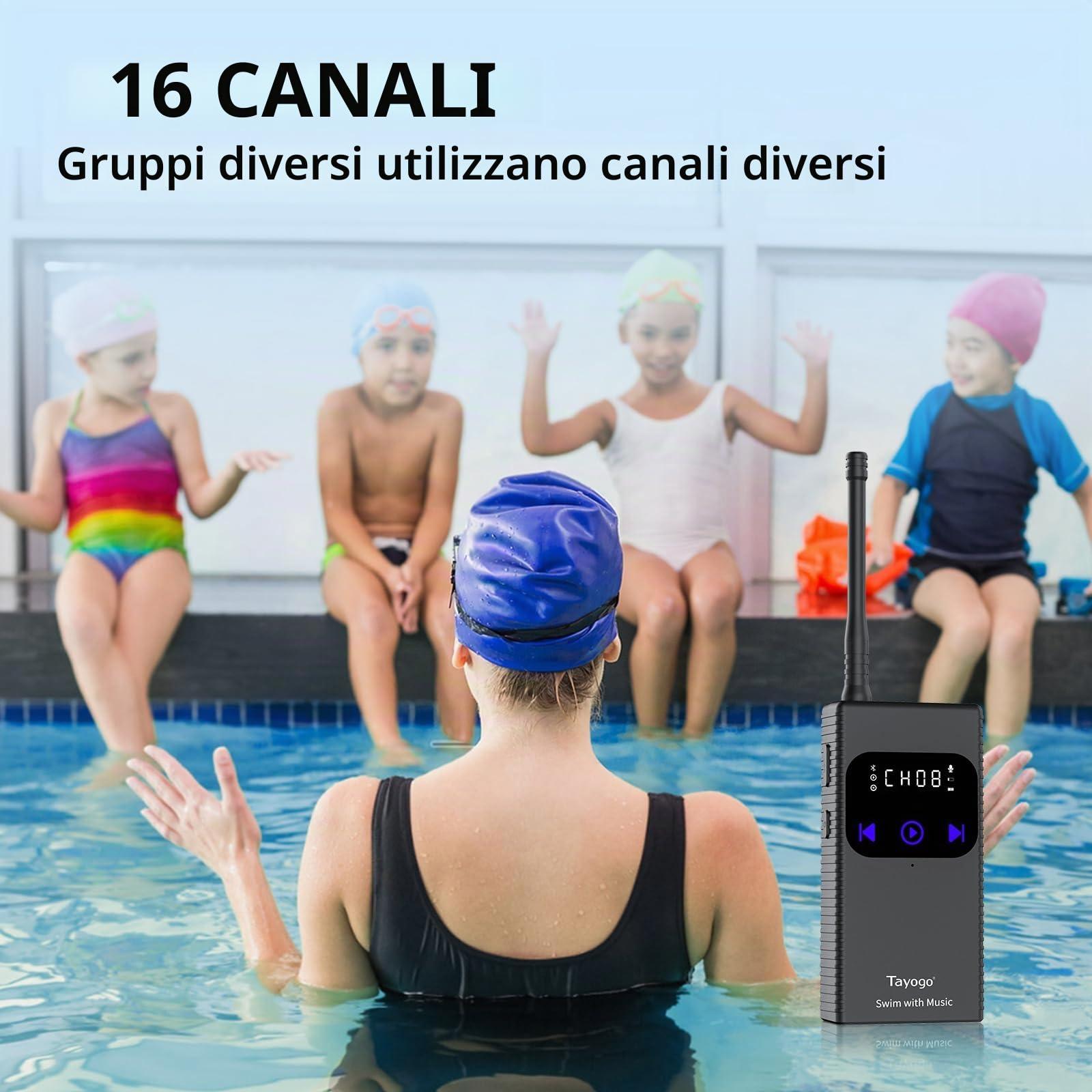 Tayogo Cuffie Subacquee per Piscina – Trasmettitore Wireless, Ideale per Spotify e Audible, Cuffie In-Ear Impermeabili per Nuoto, Lettore MP3 Acquatico, Allenatori e Attività Acquatiche