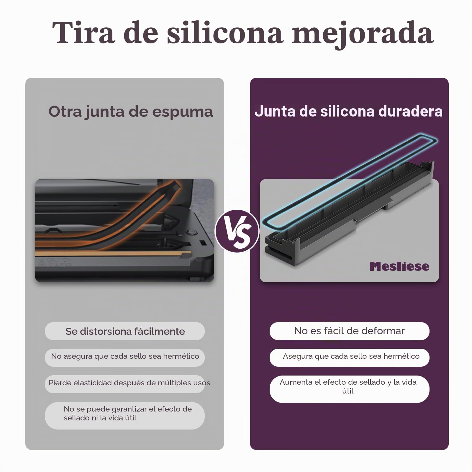 Mesliese 85kPa 120W Envasadora al Vacío, Cortador, 2 Rollos | 85kPa/120W, cortador y almacén integrados, modos seco/húmedo, tira 11,8", 2 rollos + 5 bolsas, garantía 5 años.