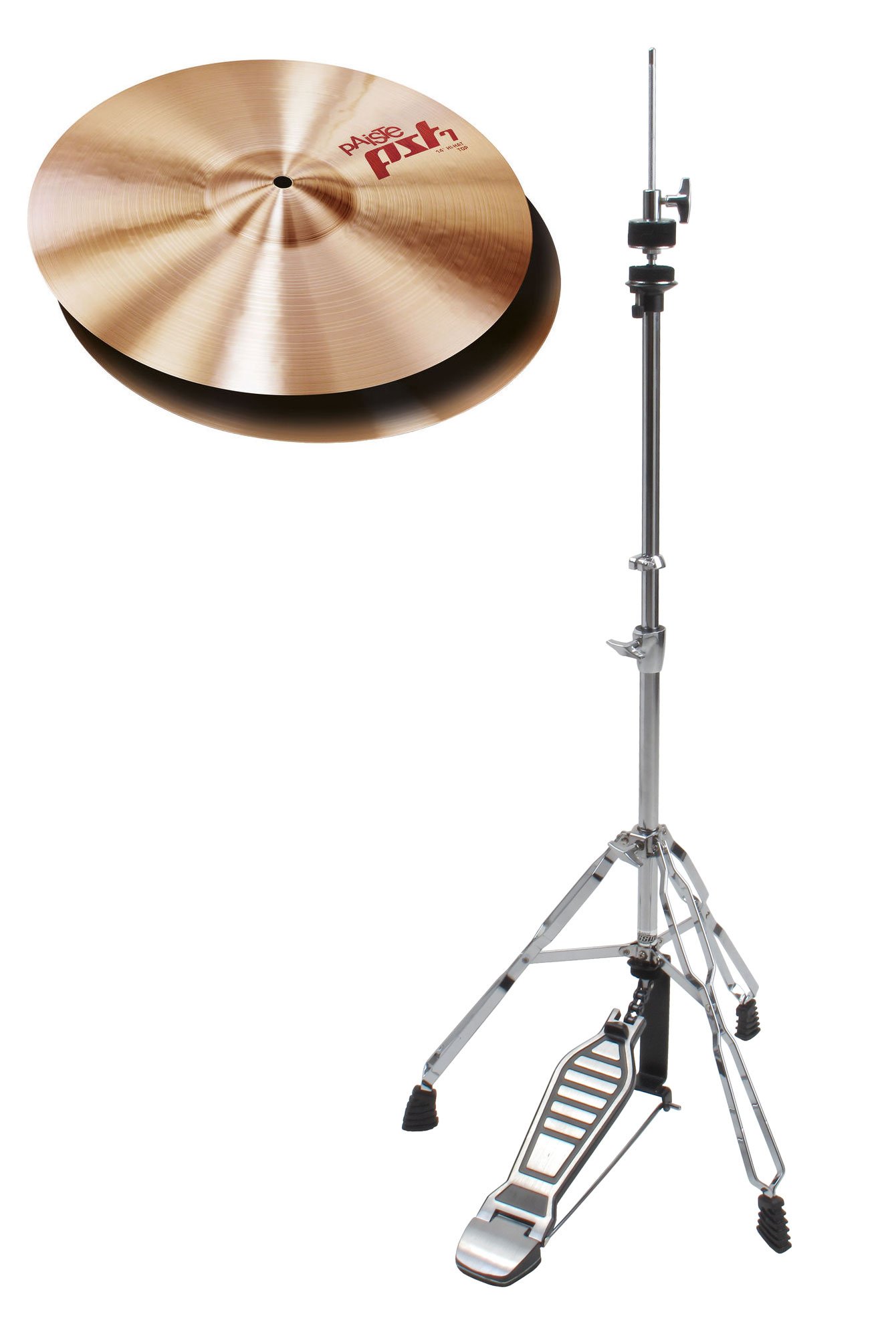 Paiste 14" Hi-HatBecken, PST7 Serie inkl. Hi-Hat Ständer (CuSn8 Bronze, hergestellt in der Schweiz, Beckenständer, höhenverstellbar, inkl. Maschine)