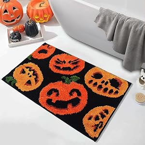 Vanleonet Halloween Bathroom Rugs Evil Pumpkin Bath Mat Microfiber Washable Non Slip Absorbent Fall Pumpkin Orange Bathmats Halloween