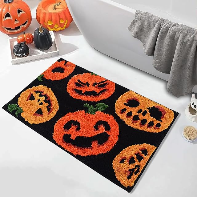 Vanleonet Halloween Bathroom Rugs Evil Pumpkin Bath Mat Microfiber Washable Non Slip Absorbent Fall Pumpkin Orange Bathmats Halloween