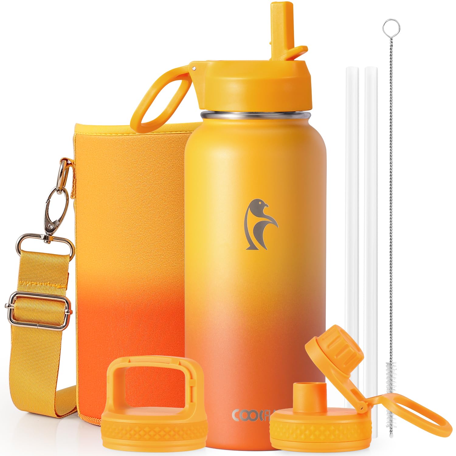 Photo 1 of Coolflask 32 oz Water Bottle Insulated with Straw & 3 Leakproof Lids
