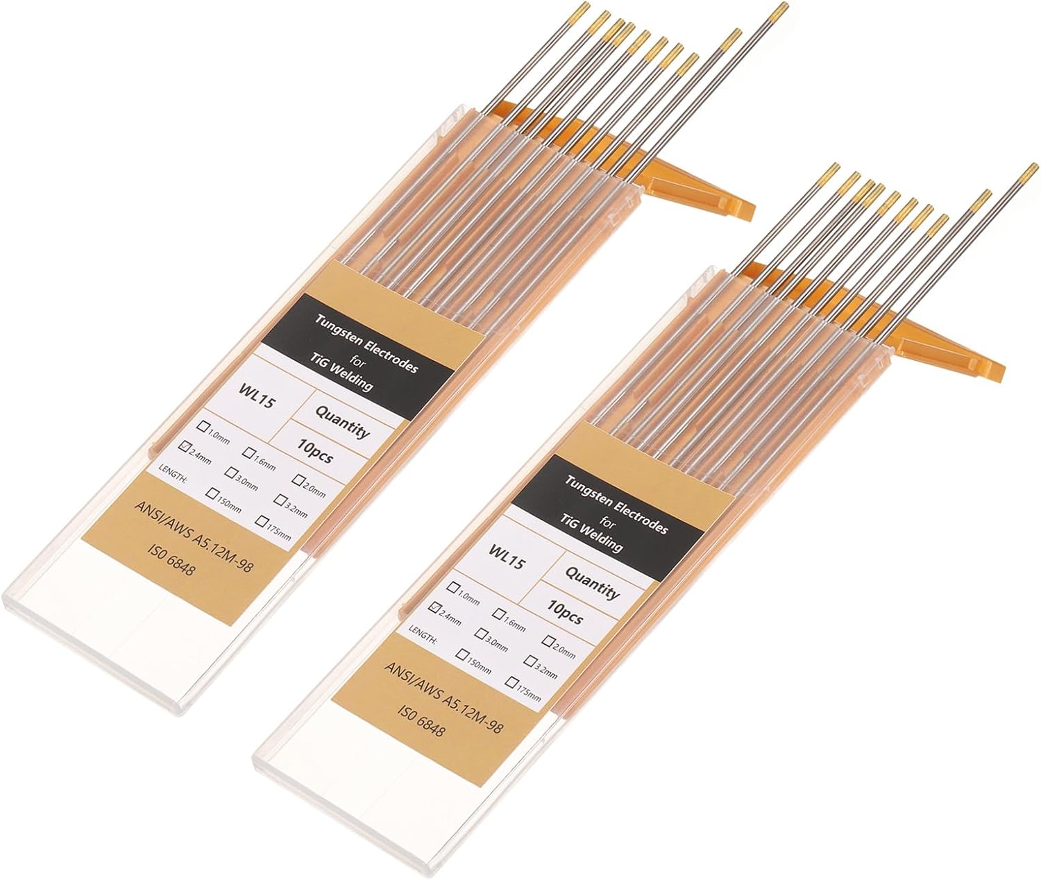 HARFINGTON 20pcs TIG Welding Tungsten Electrodes 3/32" x 7" 1.3-1.7% Lanthanum for Stainless Steel Welding, Aluminum Magnesium Alloy Welding Aerospace Automobile Manufacturing, Gold Tone WL15