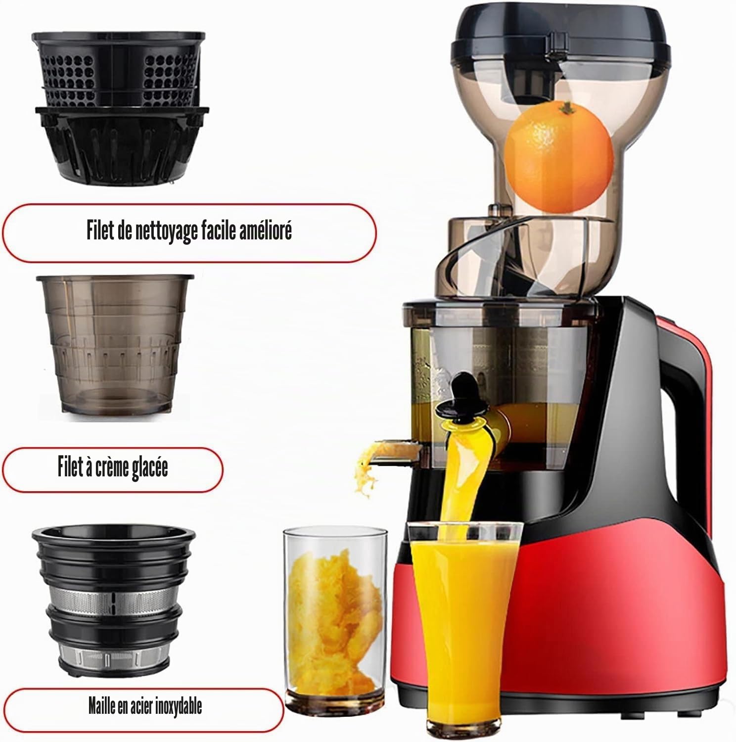 Presse-Agrumes Automatique 150 W avec Grand diamètre de 8,2 cm – Presse-Agrumes électrique pour Fruits et légumes, Facile à Nettoyer, Presser Les Fruits, légumes, Produits à Base de soja,A