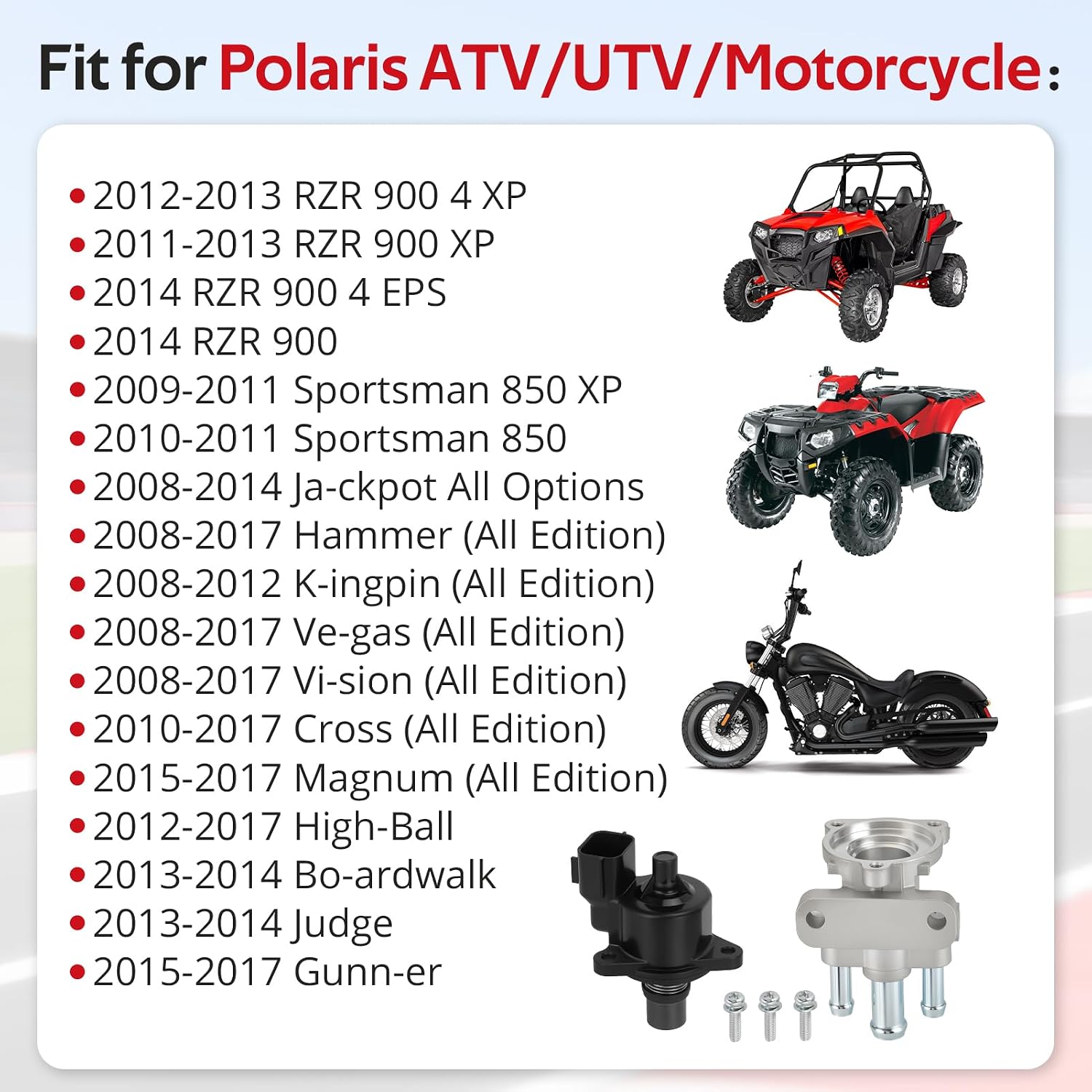 JAVIK Engine IAC Valve Kit For Polaris Sportsman 850 2009-2011 RZR 900 2011-2014 V-ictory Jackpot Hammer Kingpin Vegas Vision Cross Magnum 2008-2017 O.E.M# 4011638
