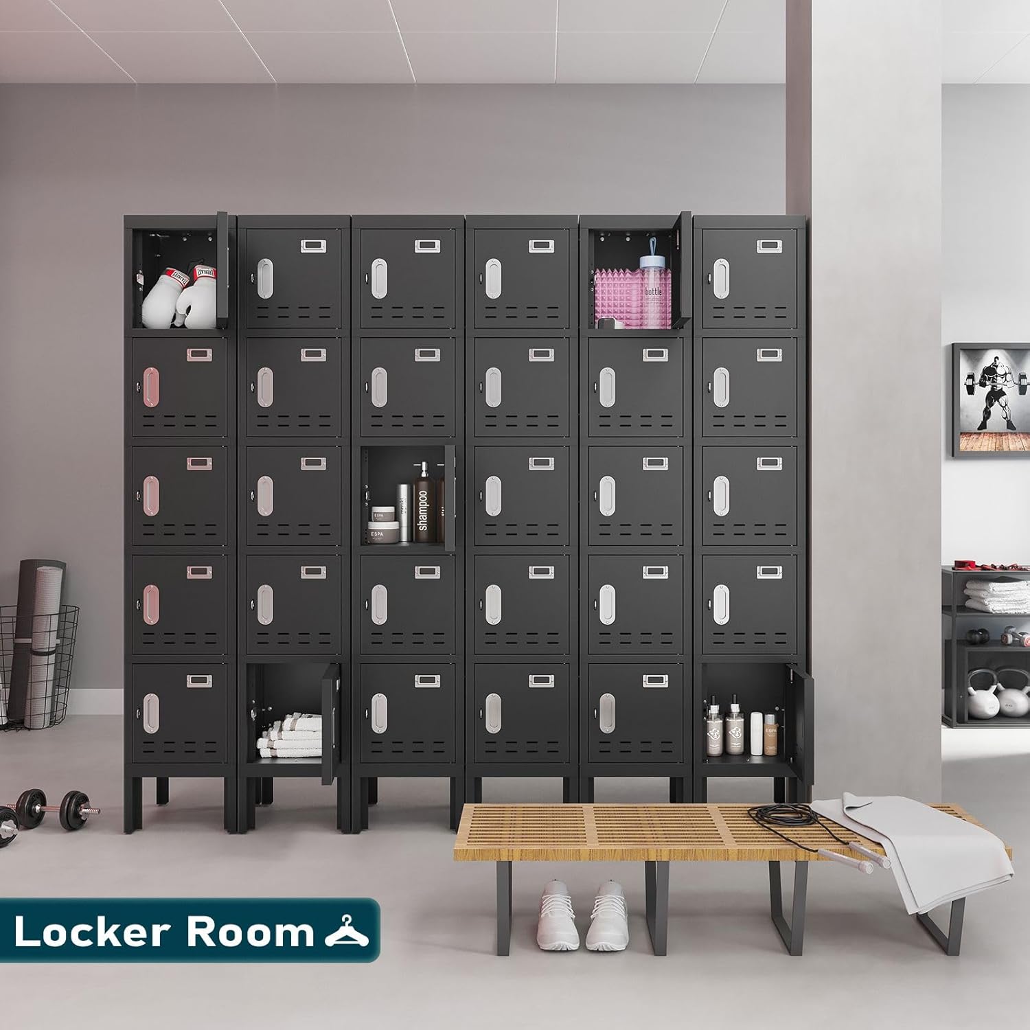 Employees Lockers 66" 5-Door Storage Metal Locker Cabinet for School, Gym, Home Office & Garage, Secure Equipment & Tools Organization (5 Doors,Black)