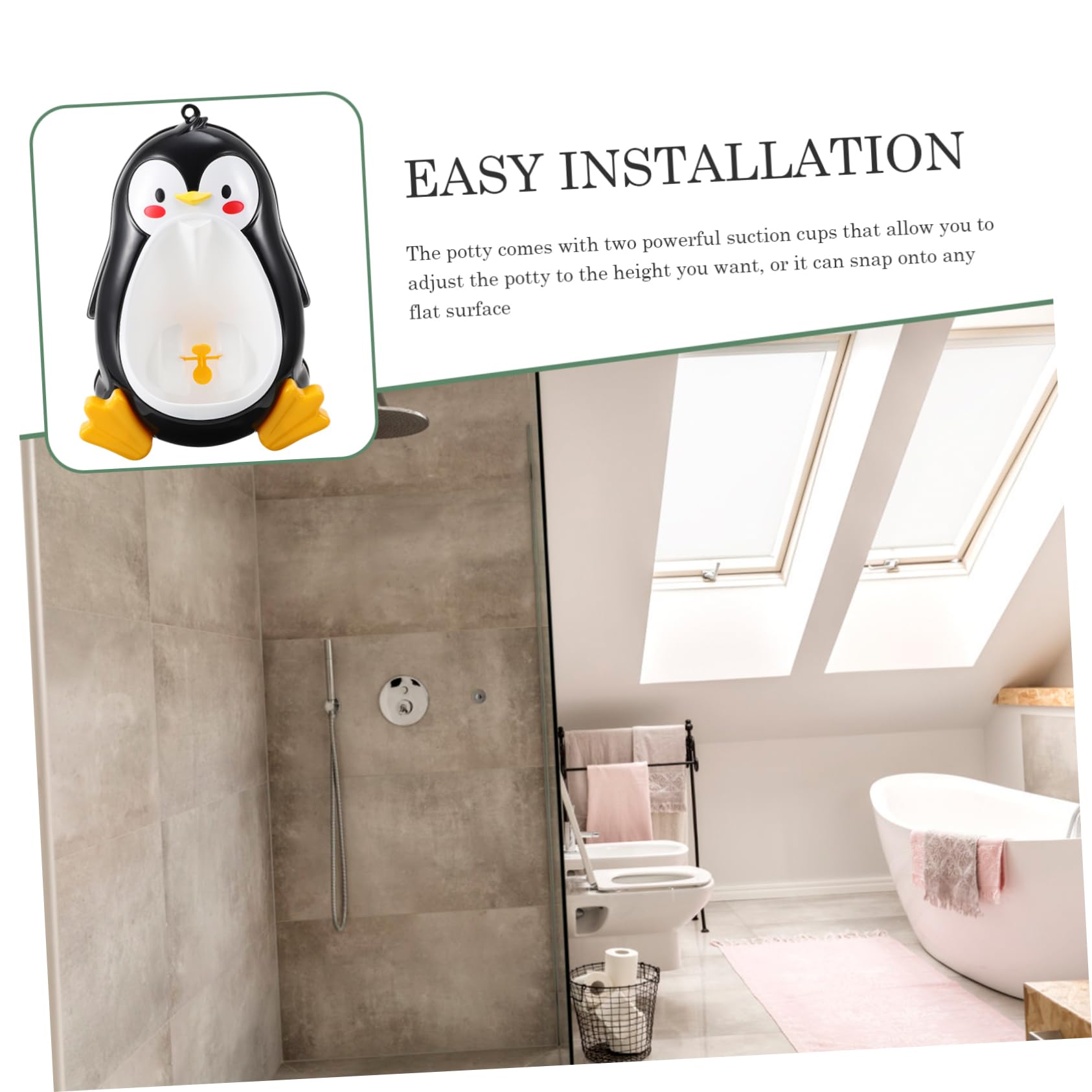 VICASKY Orinal Infantil Diseño de Pingüino, Montado en Pared, Optimización de Espacio, Material Pp Duradero, Adecuado para Baño de Niños y Entrenamiento