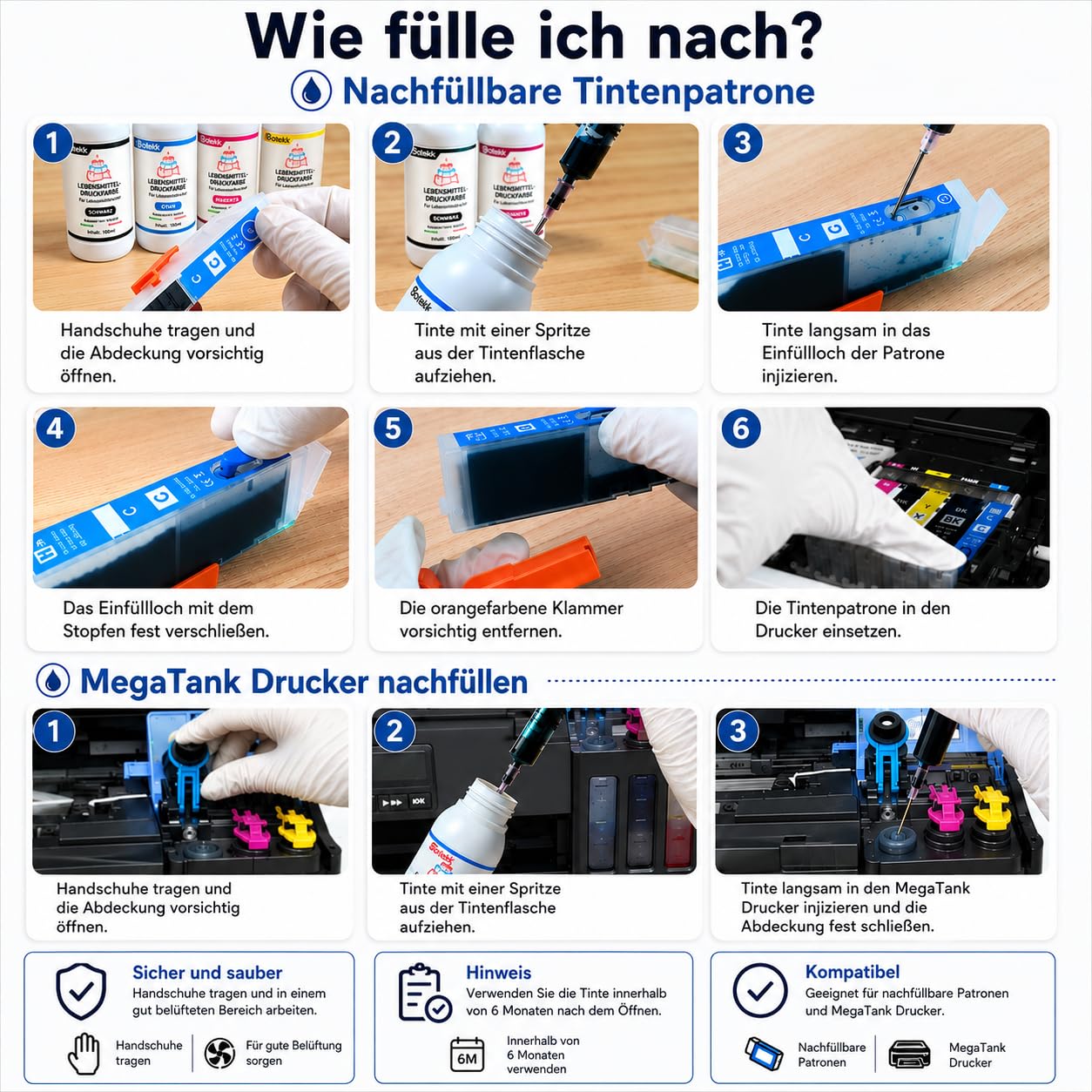 Sotek Lebensmitteltinte Essbare Drucker Tinte 4 Farben Set 100ml pro Flasche für alle Nachfüllbare Drucker