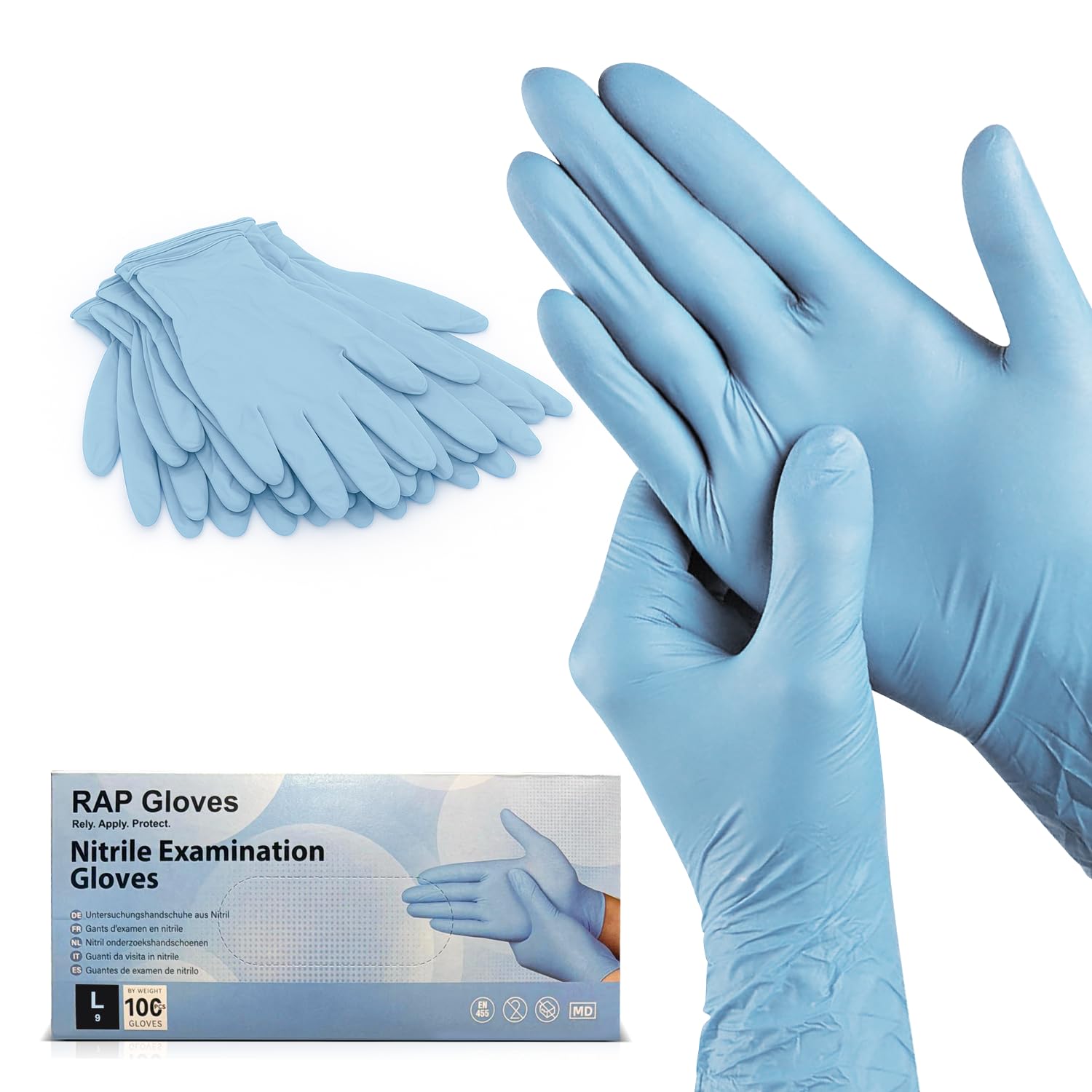 RAP Blue Nitrile Disposable Gloves L Pack of 500 – Professional, Powder-Free, Latex-Free, Extra Strong Exam & Hygene Gloves, Multi-Purpose Cleaning & Food Prep Safe Examination Gloves.