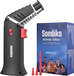 Sondiko Butane Torch, Blow Torch Lighter with Rotatable Torch Head, Safety Lock, Adjustable Flame for Creme Brulee, BBQ, Baking, Dab(Butane Gas Not Included)