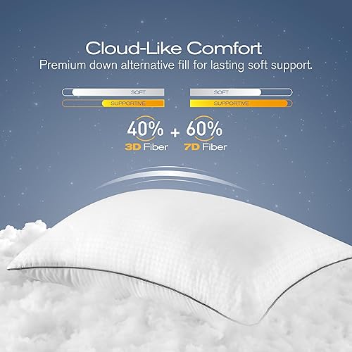 Pillows Standard Size Set of 4, Ultra Thick Down Alternative Bed Pillows,Cooling Hotel Quality Standard Pillow for Back, Stomach or Side Sleepers, Machine Washable(White,4 Pack)(Standard,2)