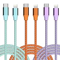 Vista 9 de Cable de carga duradero para iPhone de 6 pies, paquete de 3 [certificado Apple MFi], cable Lightning trenzado de nailon para iPhone, cable de carga