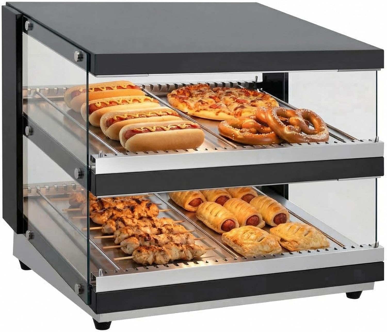 Commercial Food Warmer Display, 24 Inch Countertop Pizza Warmer Case with Tempered Glass, Independent Heat & Light Control, Adjustable Thermostat 86-185℉, Heated Showcase for Restaurant Bakeries