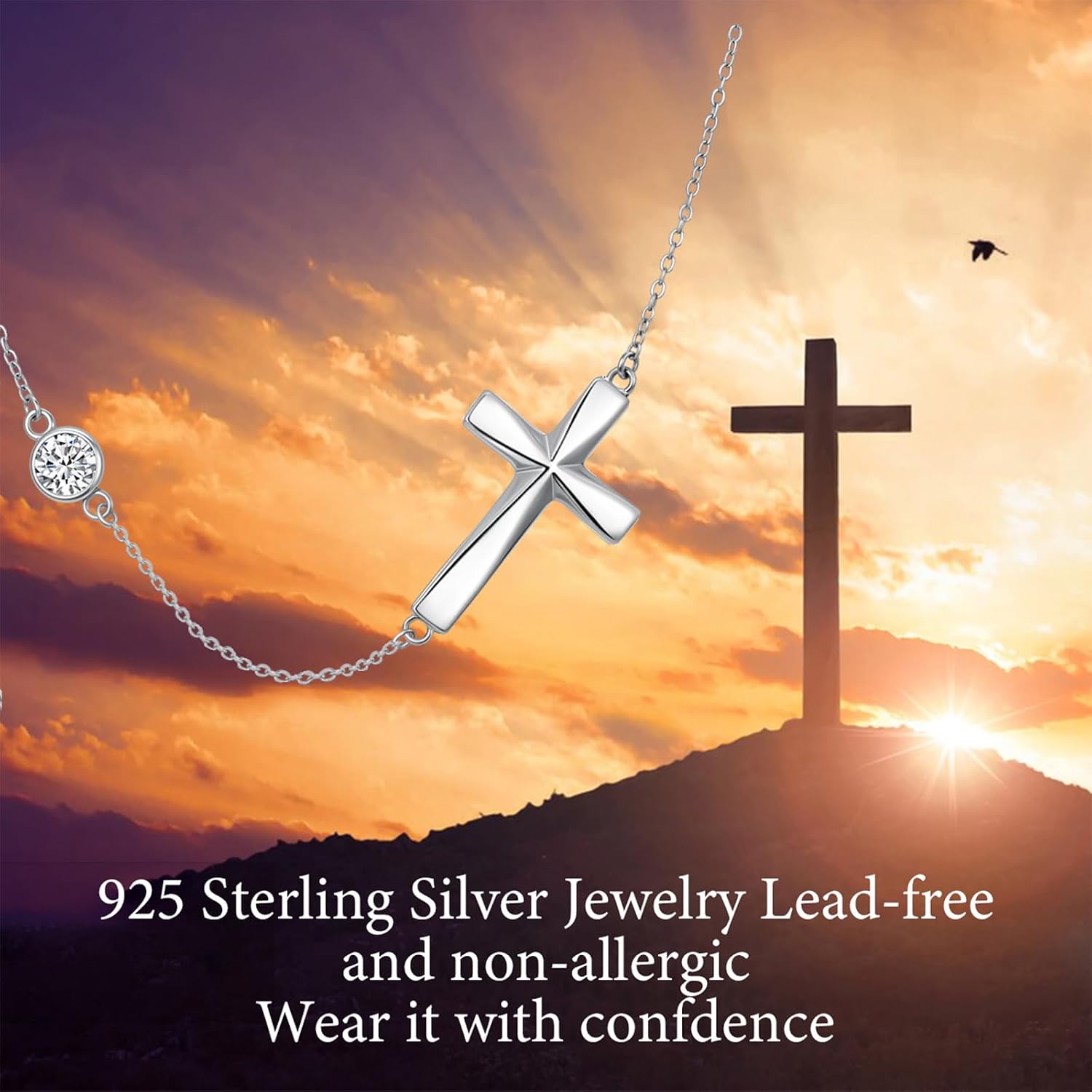 Cross Necklace for Women 925 Sterling Silver Cross Pendant Religious Christian Jewelry Faith Easter Gifts for Wife