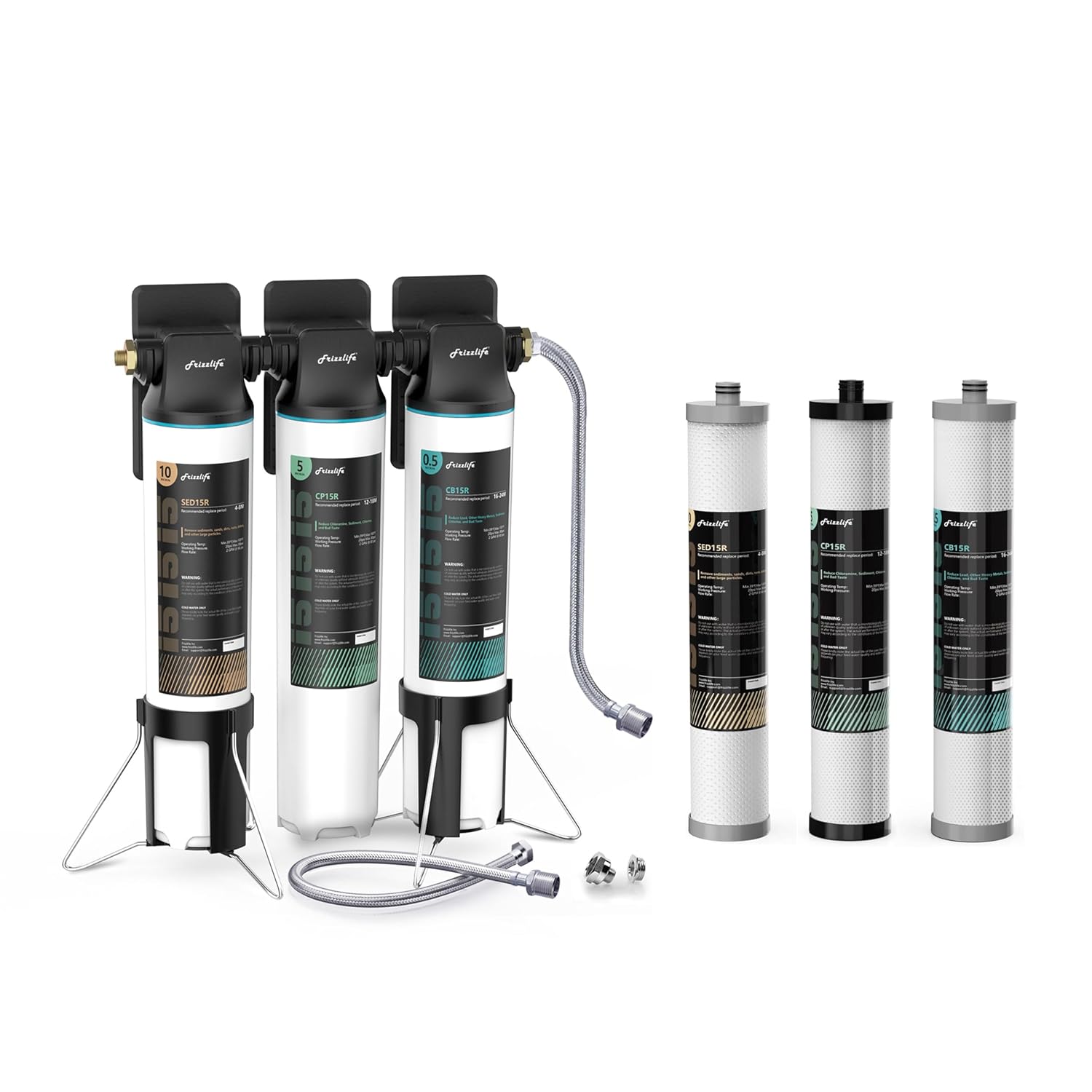 Frizzlife TW15 Under Sink Water Filter System, with SED15R and CP15R and CB15R Replace Filters Include