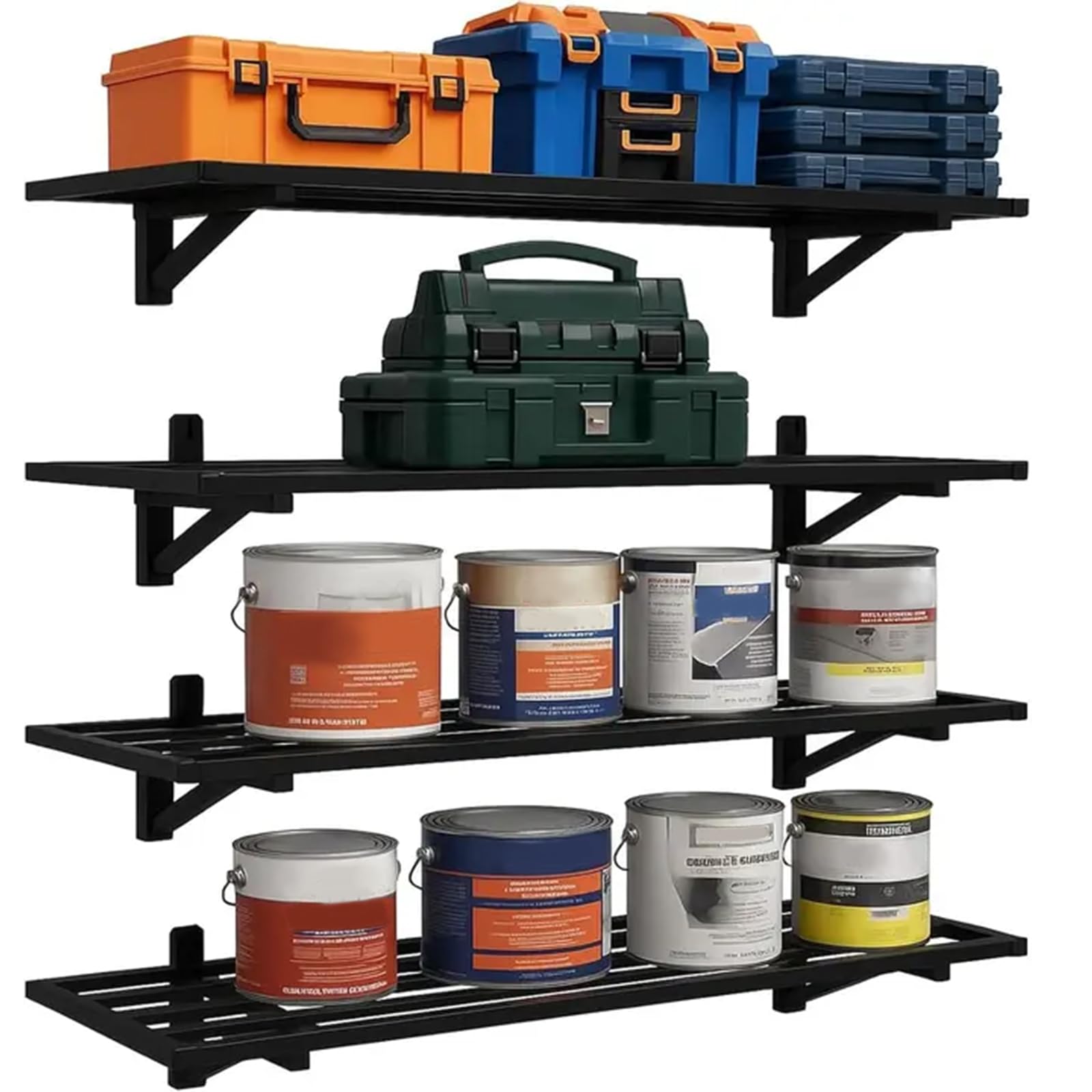 Noliven 4 Pack 1.5x4ft Garage Shelving Wall Mounted, 792lbs Load Capacity, Adjustable PowerTool Organizer, Heavy Duty Storage Rack, Ideal for