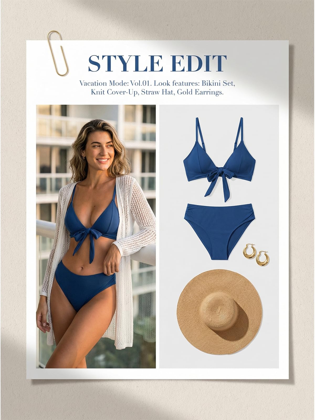 CUPSHE Maillot de bain deux pièces pour femme avec col en V et nœud sur le devant - Bretelles réglables froncées