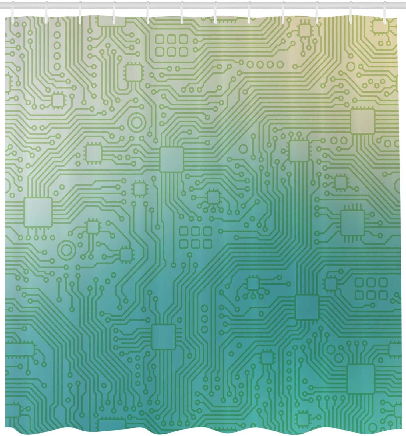 Ambesonne Abstract Shower Curtain, Technology Pattern Motherboard Image Background Vector Graphics Print, Cloth Fabric Bathroom Decor Set with Hooks, 69" W x 84" L, Jade Green Pale Green