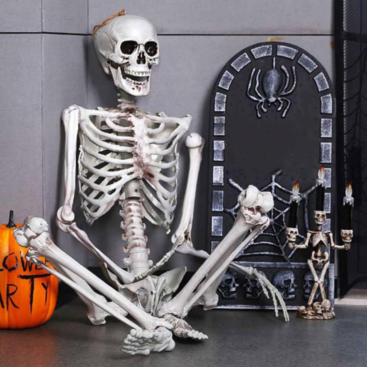 Kichvoe 2 Piezas Figura de Esqueleto de Plástico Blanco Resistente para Ambientación de Halloween Diseño Clásico y Simulación Realista, Adecuado para Accesorios y Ambientes Góticos