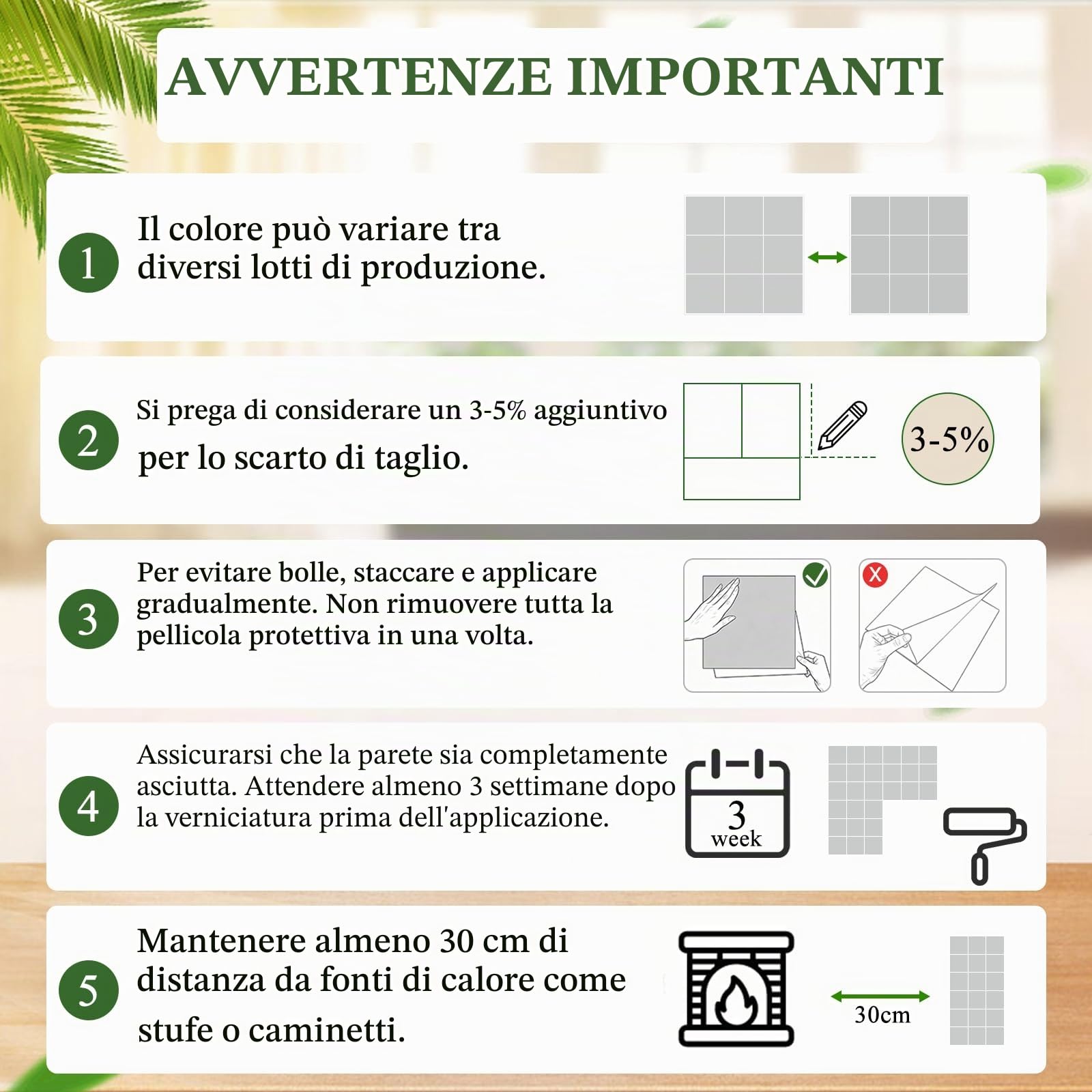 Adesivi per piastrelle da cucina, 10 fogli, autoadesivi, per cucina e bagno (30,5x30,5 cm)
