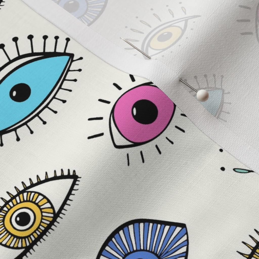 Spoonflower Fabric - Evil Eye Charm Illustrated Eyes Colorful Doodles Lucky Symbols Nazar Printed on Petal Signature Cotton Fabric by The Yard - Sewing Quilting Apparel Crafts Decor