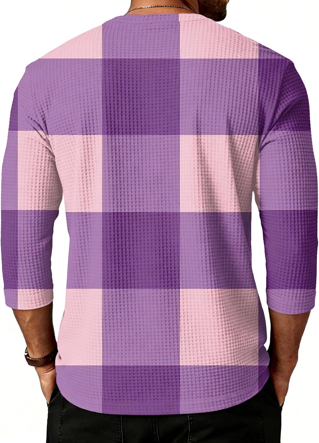 WENKOMG1 Men's 3/4 Sleeve Plaid T-Shirt Regular Fit Summer Casual Lightweight Beach Tops, S-2XL