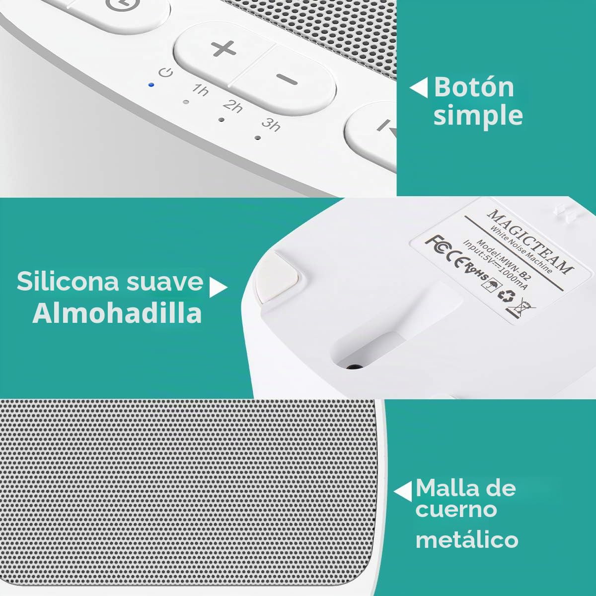 Magicteam Máquina de ruido blanco con 40 sonidos relajantes naturales y función de memoria, 32 niveles de volumen, temporizador de sueño, terapia de sonido para bebés, niños y adultos