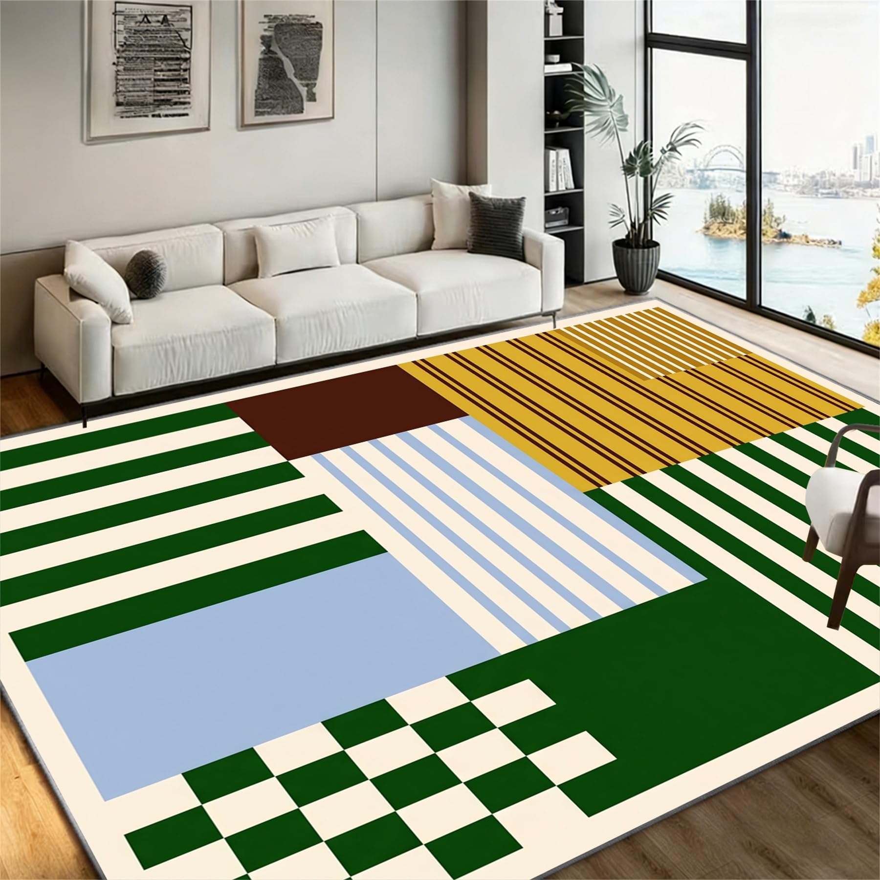 60x110cm Abstract Colour Block Area Rug Washable Non Slip Living Room Rugs
