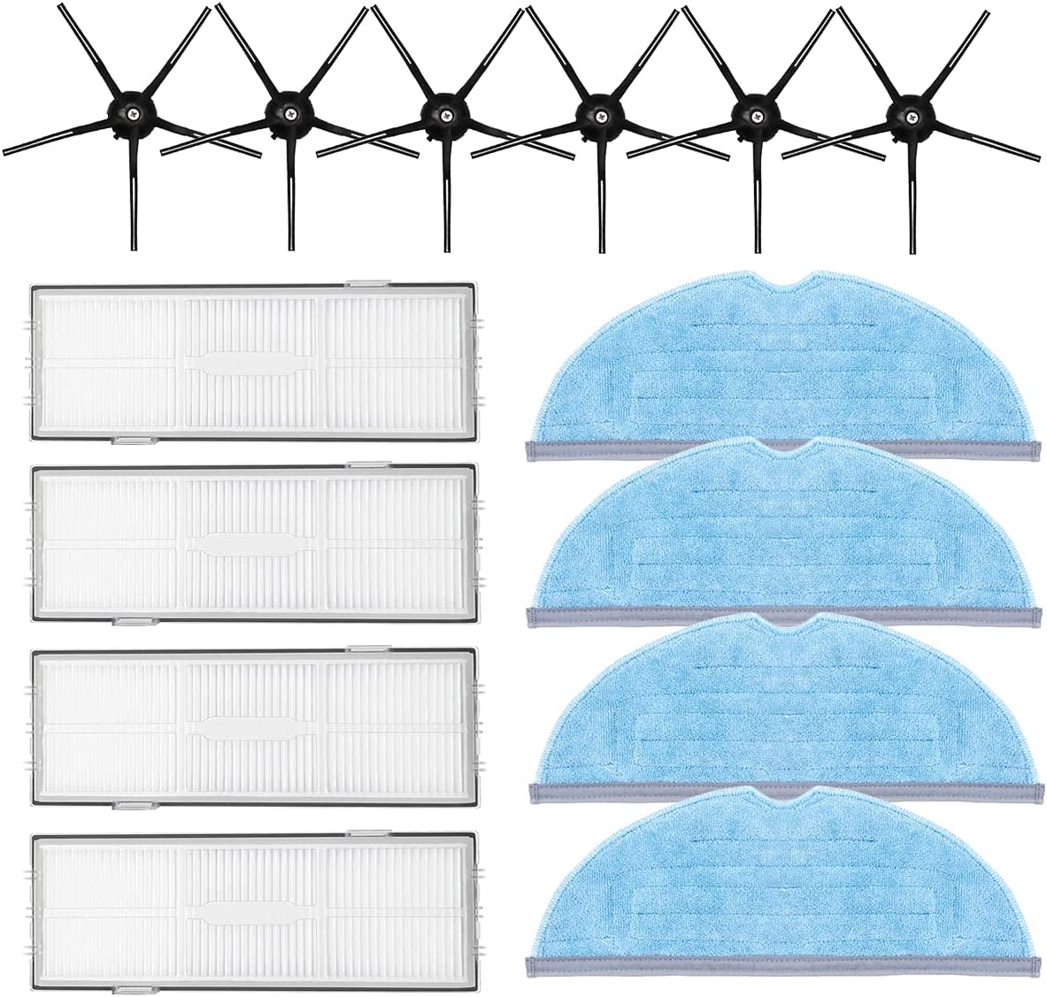 Replacement Kit for Xiaomi Roborock S7 T7S T7 Plus Vacuum Cleaner, Include 6 Side Brush, 4 Hepa Filter, 4 Mop Cloth (White)