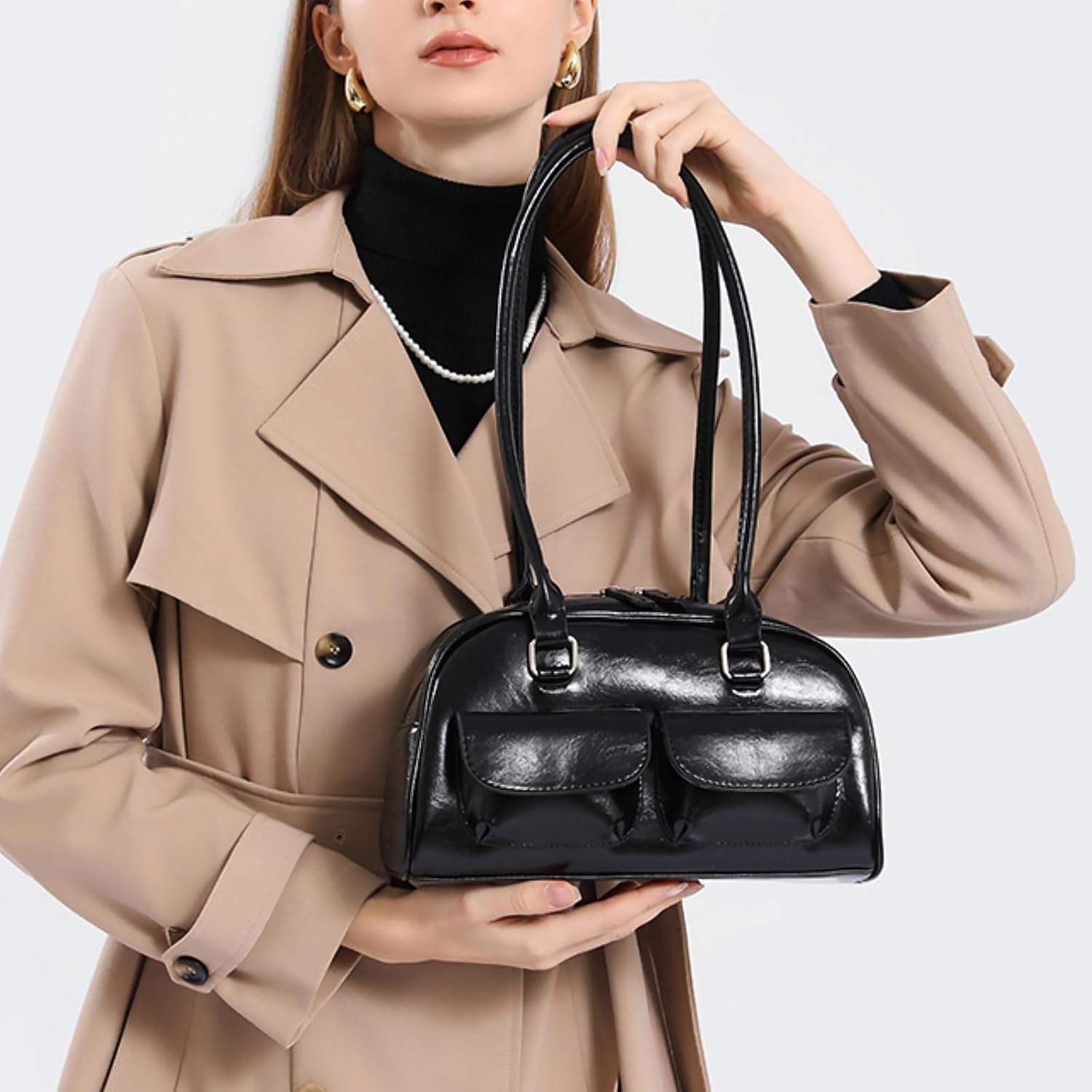 Y2K Shoulder Bag for Women Black Small Purse Brown Purse Trendy Purse Retro Women's Shoulder Handbags Purses - Image 2