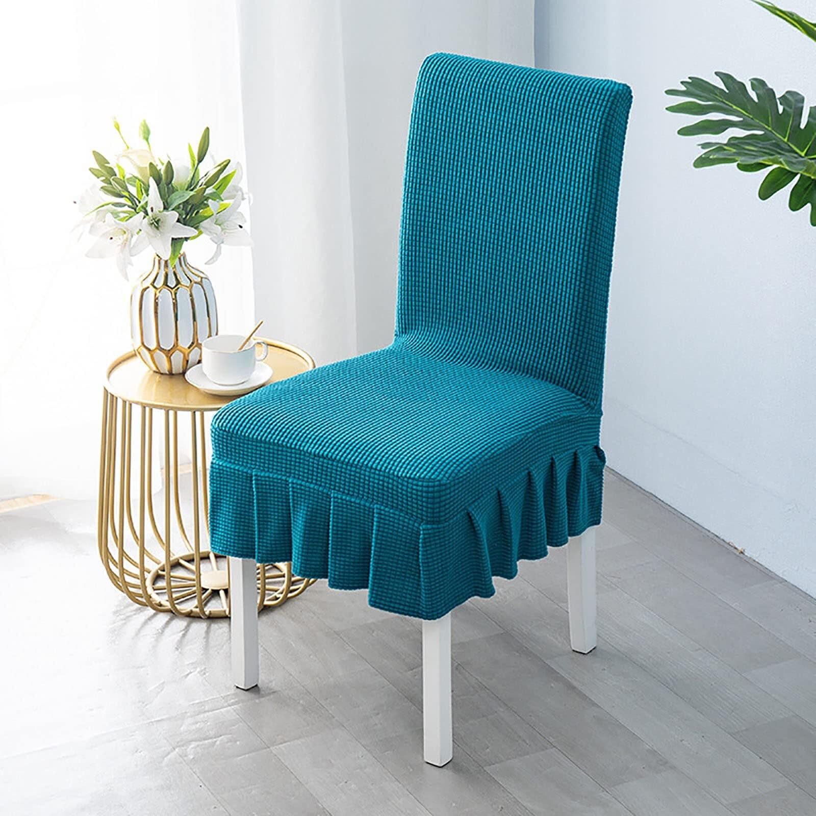NMVAWIPT Kitchen Chair Cover, Soft Thick Chairs Slipcover Stretch Seat Protector With Skirt, For Hotel Ceremony Banquet Wedding(Blue 1,2pcs)