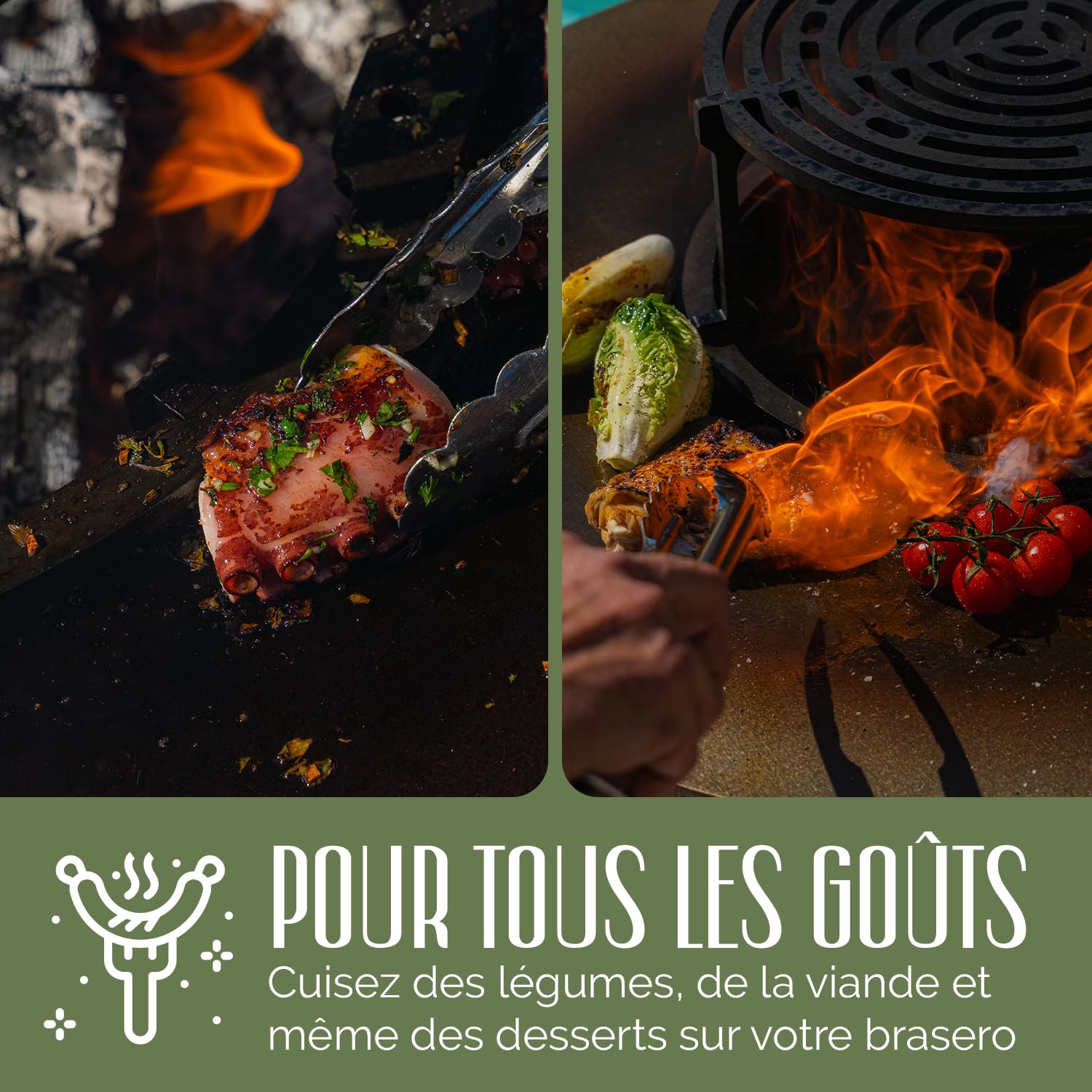 GRILL'CHIC - Pack Privilège Brasero Cévenol Corten Bois Carré - Simple Cuve - Avec Bâche + Grille + Stop Food Inclus - À Assembler - Fabriqué en France - 74 L x 74 P x 89 H cm