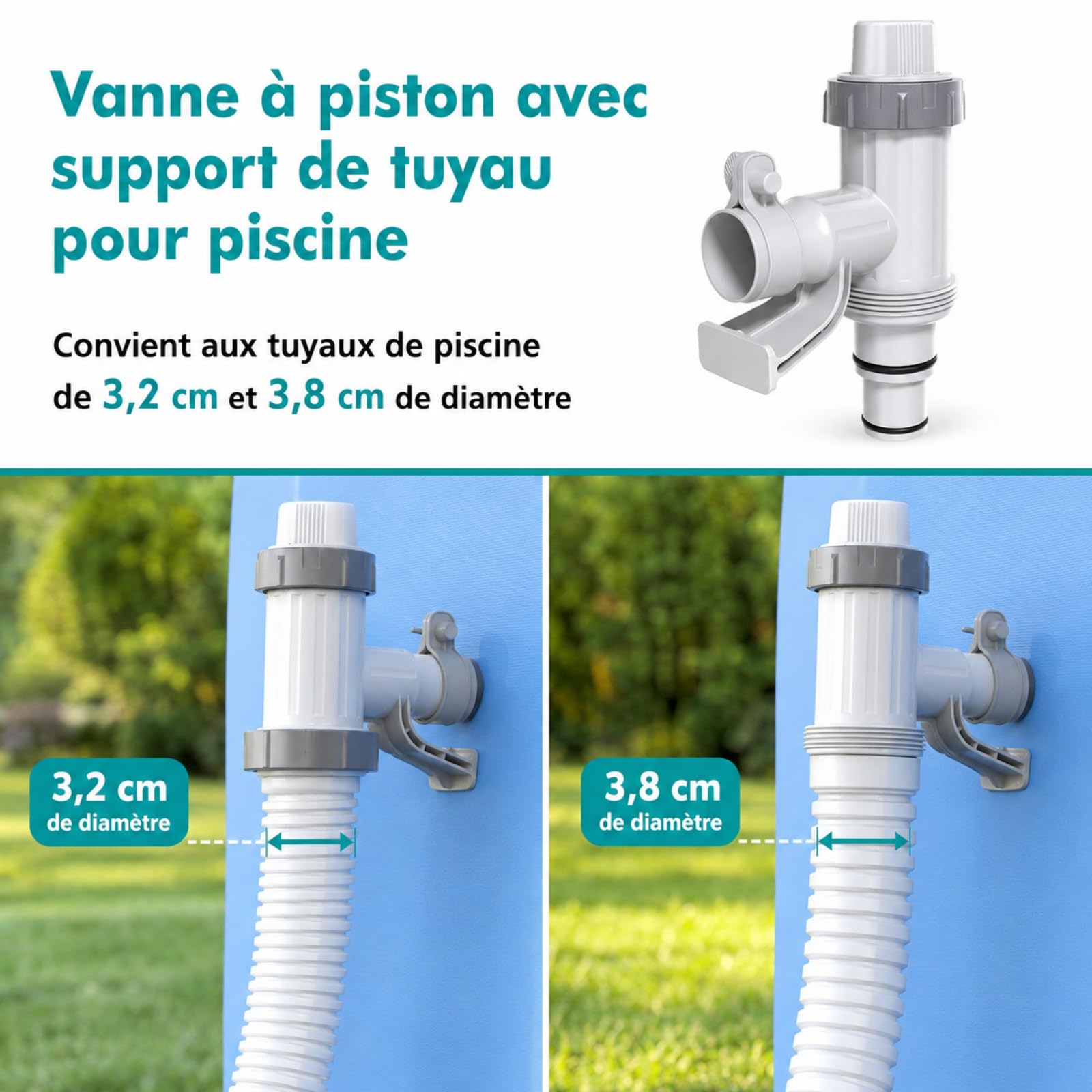 Lot De 2 Vannes D'arrêt pour Piscine avec Raccords De Tuyau 32 Mm / 38 Mm, Adaptateur De Tuyau Et Support De Tuyau, Pièces De Rechange pour Piscine Hors Sol