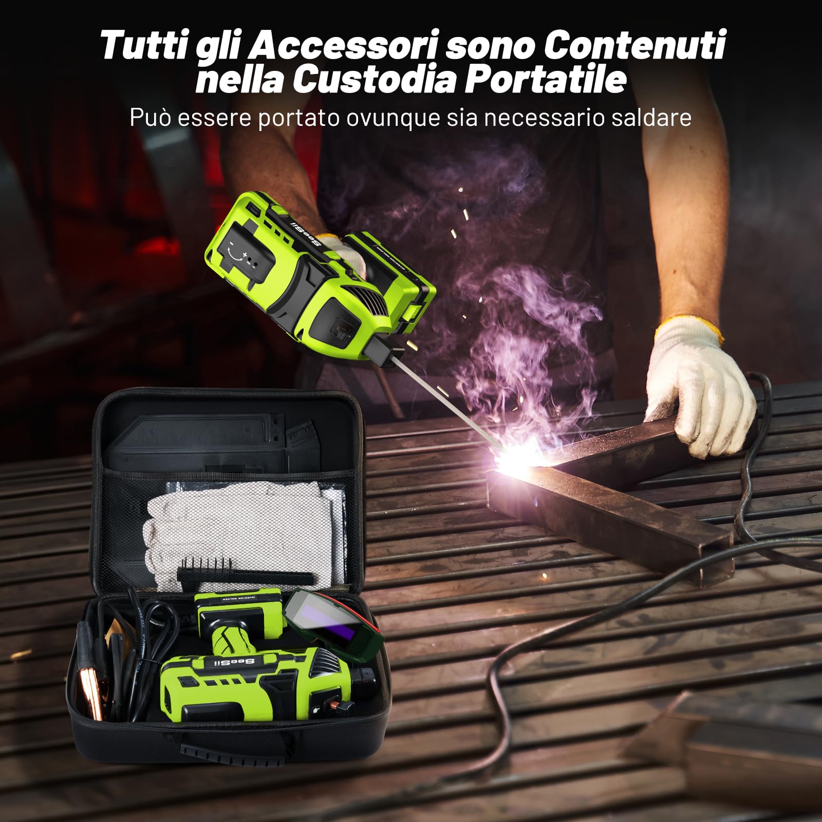 Seesii 220 V Saldatrice a Elettrodo - FA202G Saldatore ARC 6 Regolazione Corrente Variabile, Saldatore Inverter IGBT per Aste di Filo 2,4-3,2 mm Kit Saldatore Elettrico