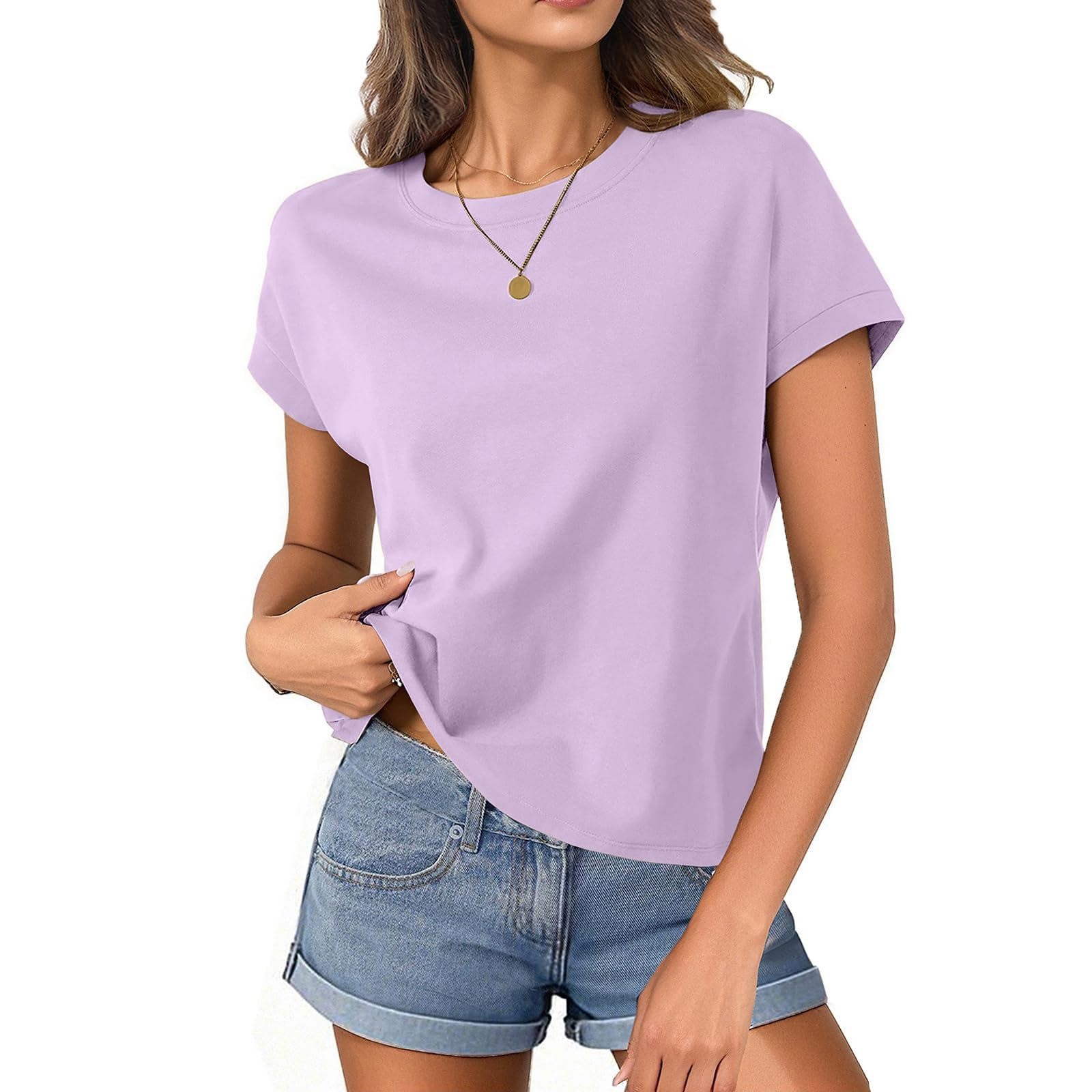 HOTIAN T-Shirt Damen Crop Tops Kurzarm T-Shirts Casual Basic Shirt Sommer Flügelärmeln Rundhals Top Damen Locker