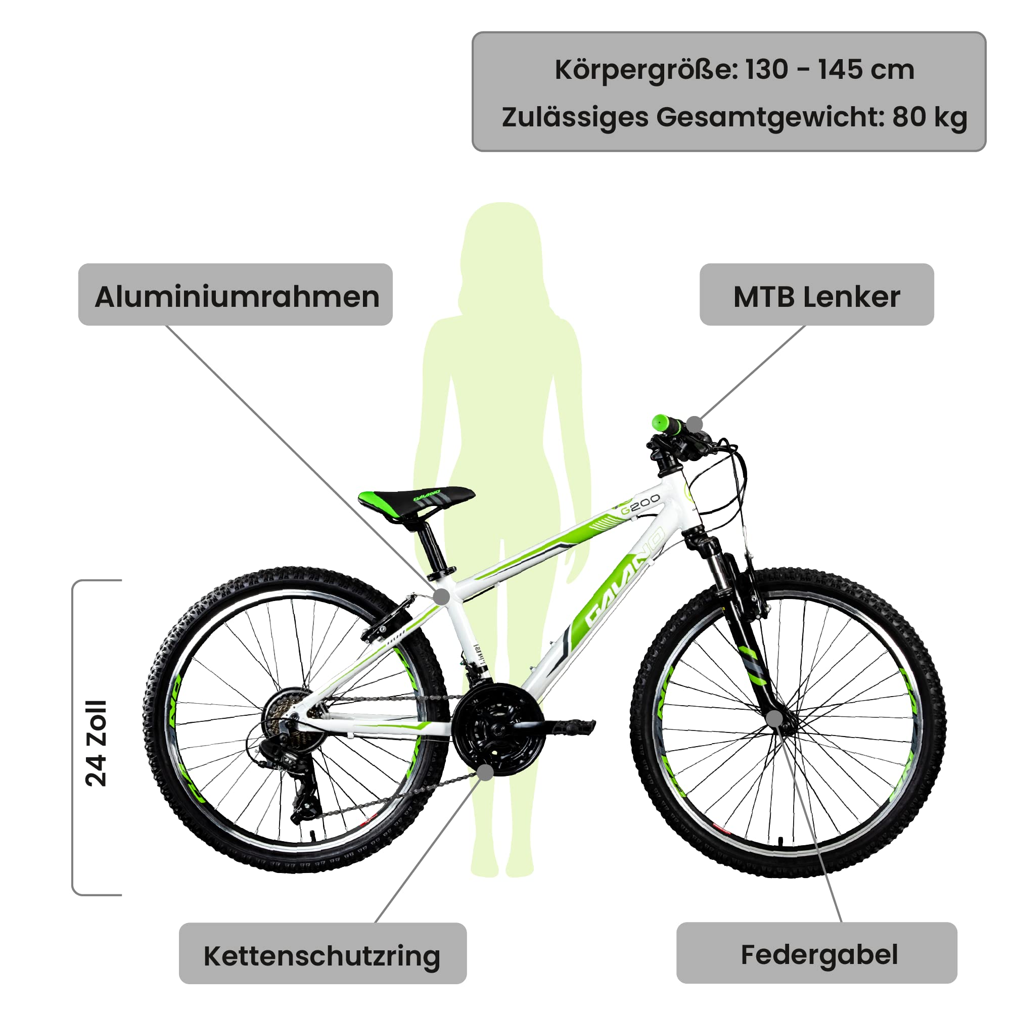 Galano G200 24 Zoll Jugend Fahrrad 21 Gang Mountainbike ab 8 Jahre MTB Hardtail Kinder Fahrrad Mountain Bike für Jungen und Mädchen Jugendfahrrad V-Brakes