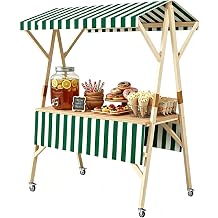 Mobile Wooden Vendor Cart with Wheels Portable Street Food for Business, Outdoor Party, Popcorn Sweet Treat Stand, Lemonade Bar, Foldable Market Display StallGreen,120cm/47"