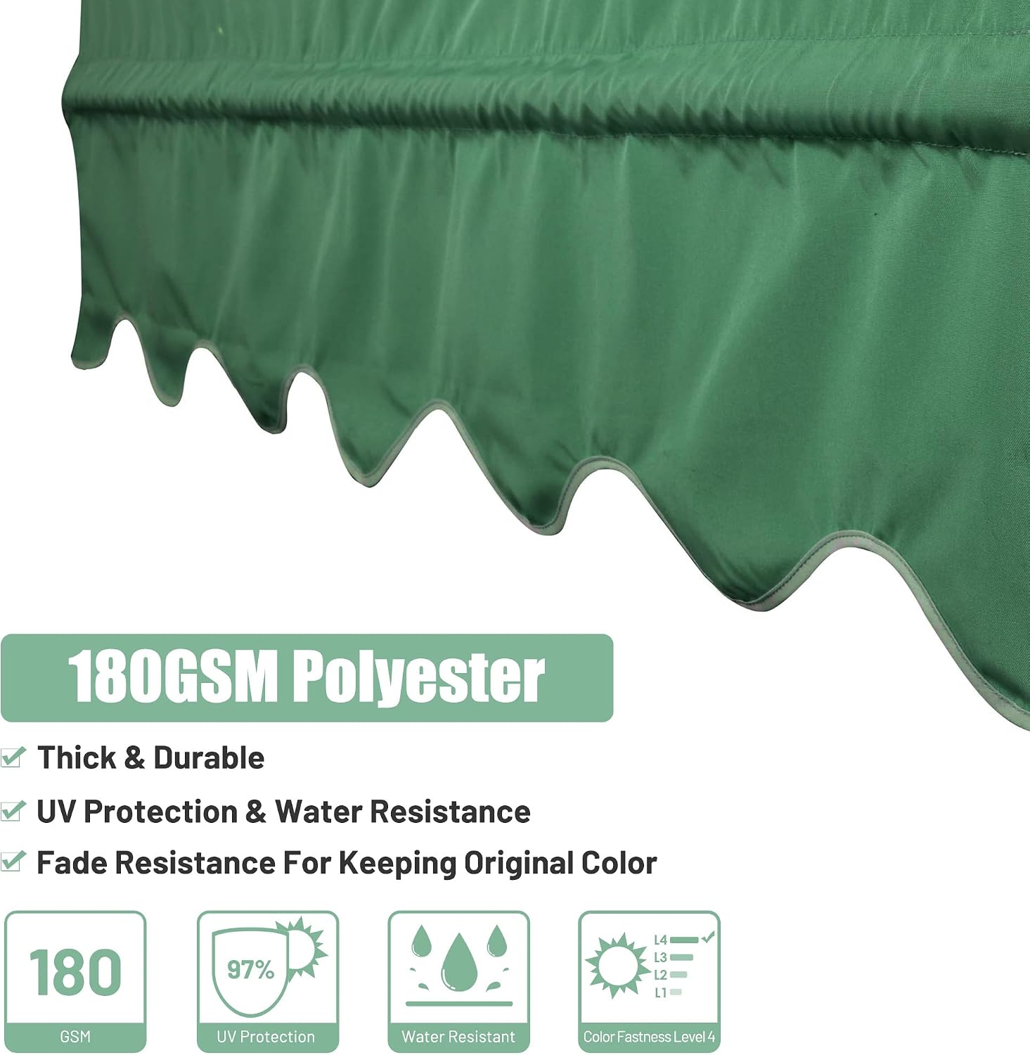 Yescom 2 Pcs 15.5x4 Ft Canopy Cover Replacement with Valance for Pergola Structure Green