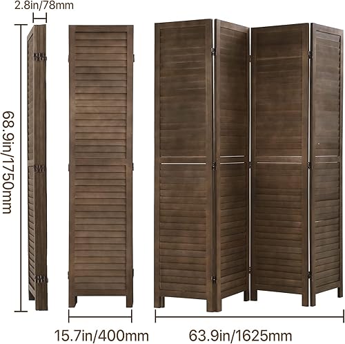 Miniatura 7 de Divisor de habitación de 4 paneles, pantalla de privacidad de madera, divisor de pared interior de 5.75 pies, pantalla de división portátil,