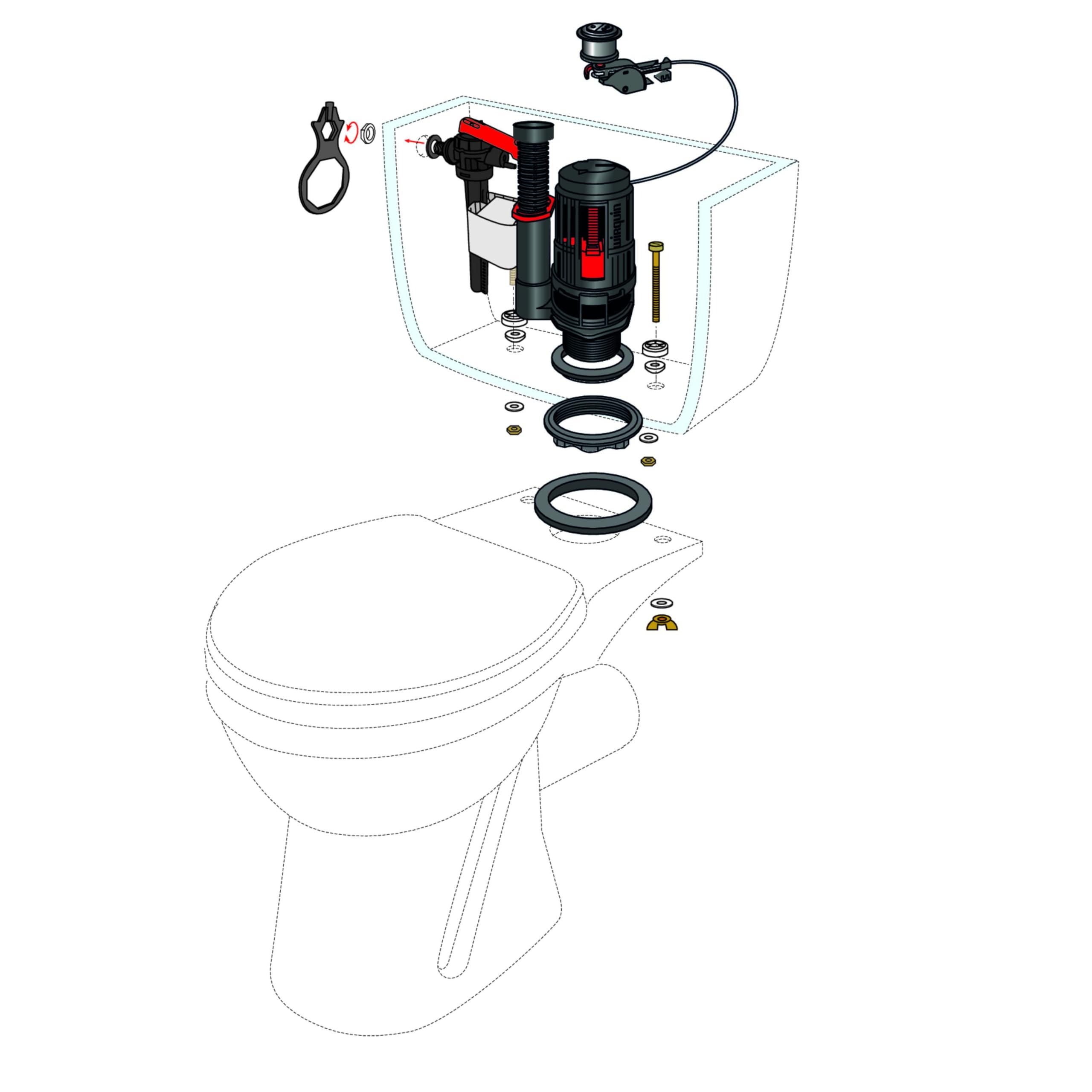 Wirquin 10724825 FLEXIFLOW - Juego de doble caza (3/6 L, con cable y grifo flotador lateral JOLLYFILL, compatible con tanques estándar