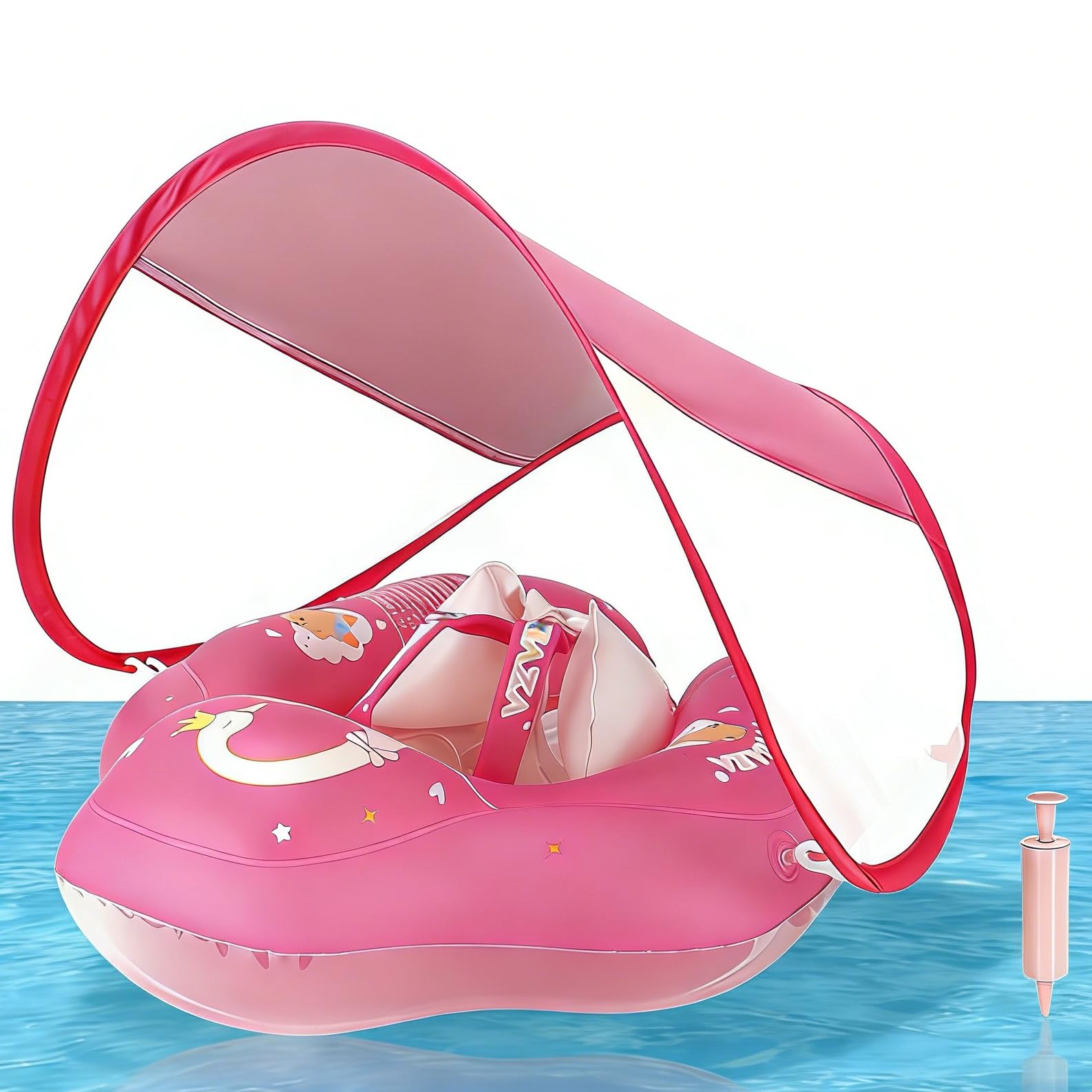 WYRIAZA Salvagente Bambini 1-3 anni, Salvagente Neonato con Parasole, Ciambella Neonato Mare, Baby Pool Float 3-36 mesi con Sedile, Doppio Airbag