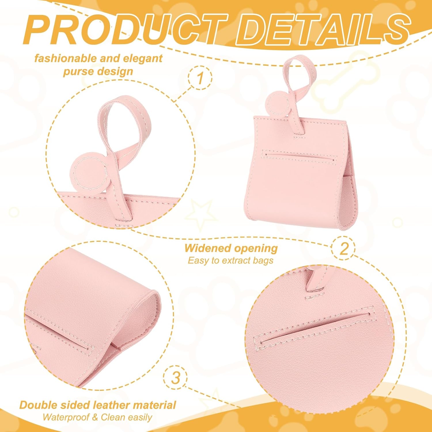 Dog Poop Bag Holder, Leather Pet Waste Bag Dispenser for Leashes Roll Style Portable Reusable Easy Cleanup Pouch(1Pcs, Pink), Intended for Outdoor/Travel/Walking with Dog image 3