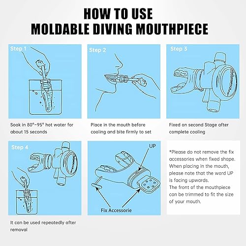 Miniatura 7 de JUSTOOP Boquilla de buceo moldeable, regulador de boquilla de snorkel moldeable TPE con regulador, boquilla de buceo regulador de repuesto,
