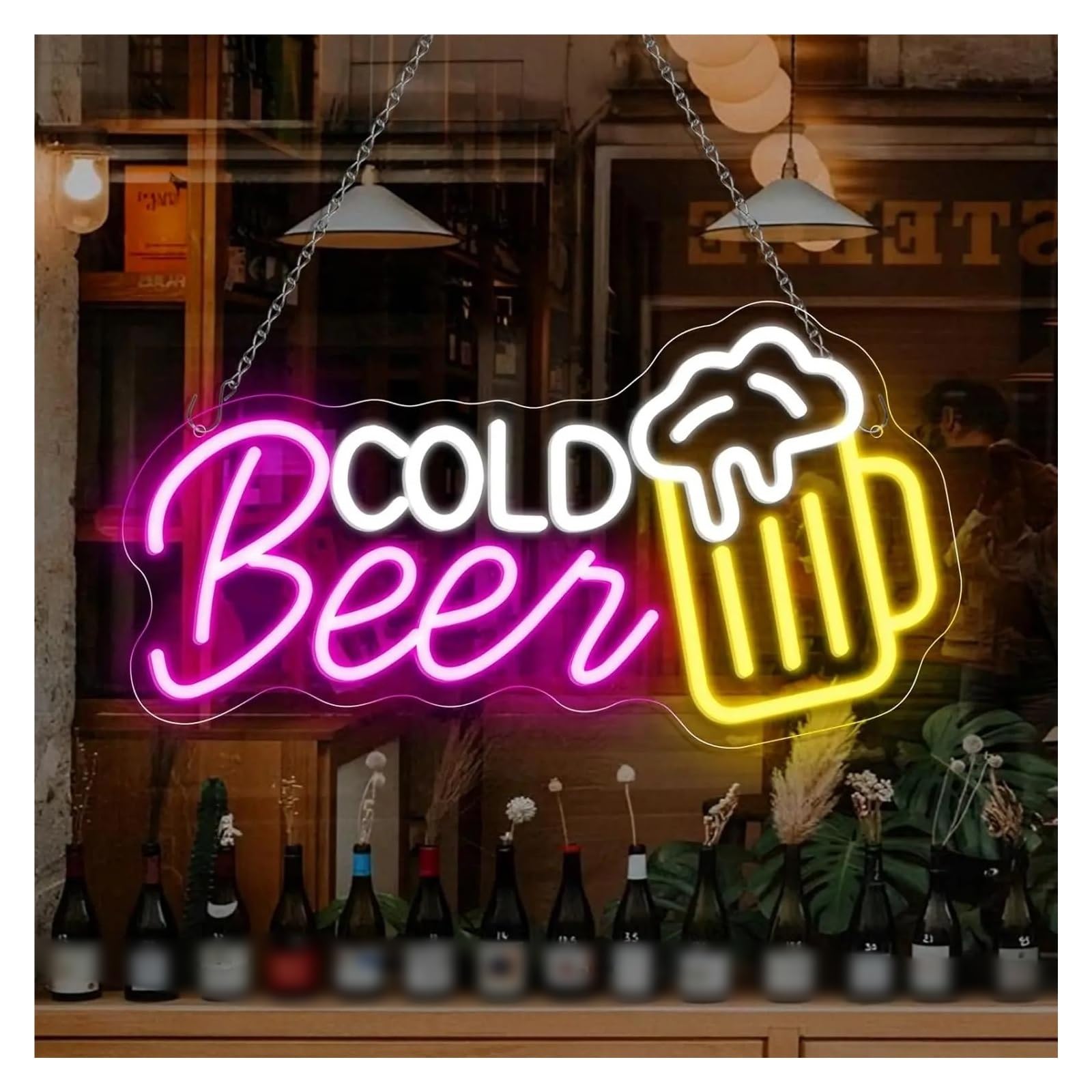 LEMST Signs Lamp Cold Beer Neon Sign Beer Bar Open Sign for Wall Decor Night Light for Pub Club Party Nightclub Decor 42x22.5cm