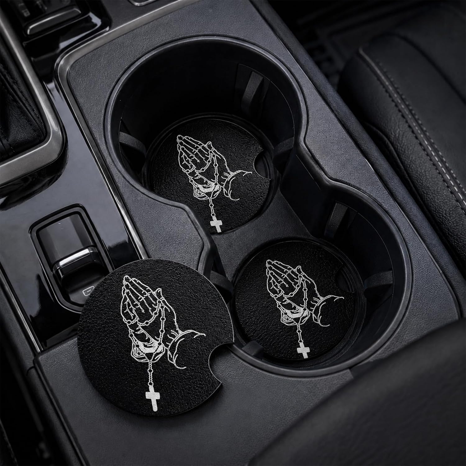 2Pcs Non-Slip Car Cup Holder Coasters Car Interior Accessories 2.75" Universal Size Cross Jesus Car Accessories image 4